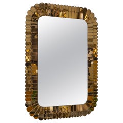 Contemporary Italian Scalloped Double Frame Silvered Bronze Murano Glass Mirror