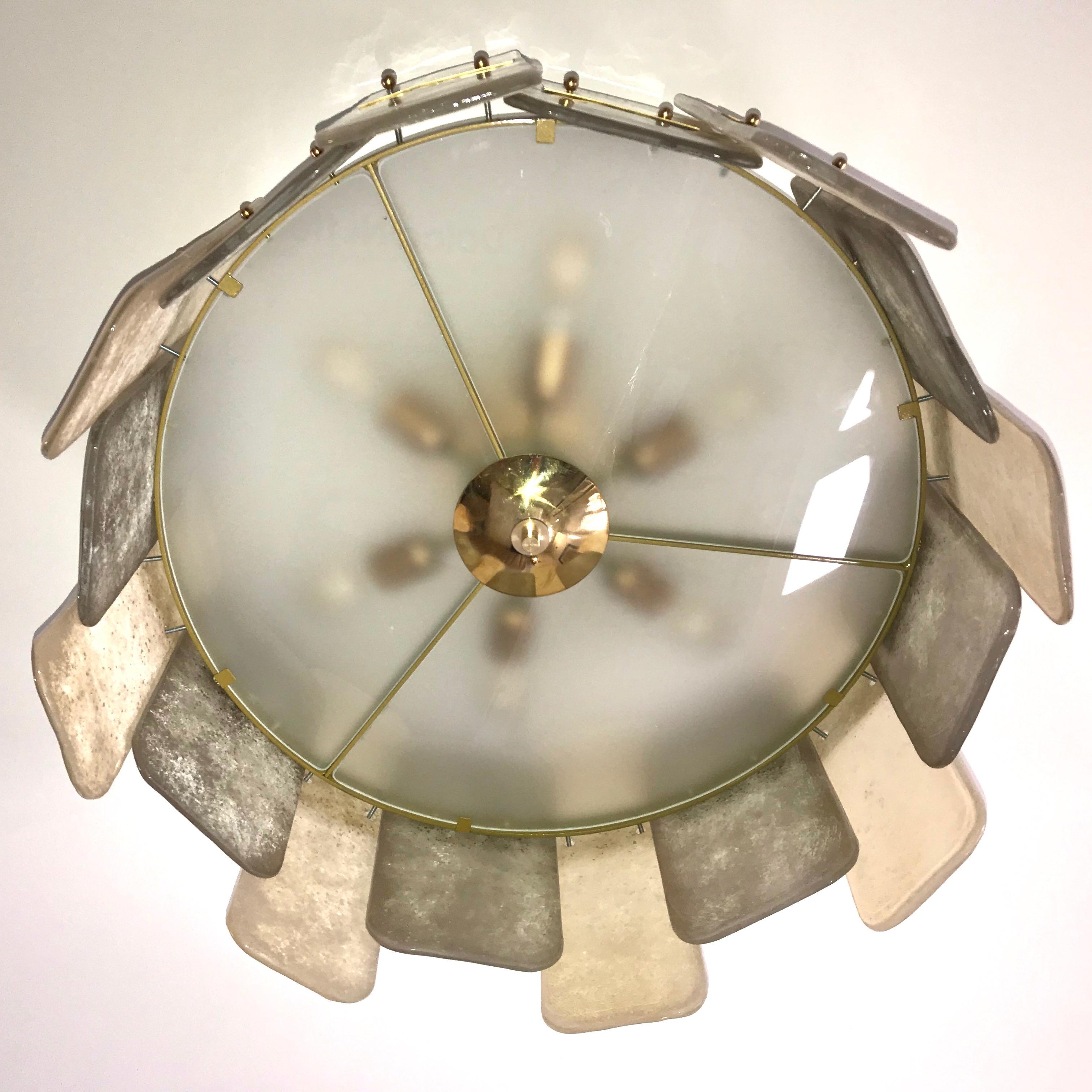 Contemporary Italian Scavo Gray Ivory Murano Glass Organic Flushmount Chandelier For Sale 7