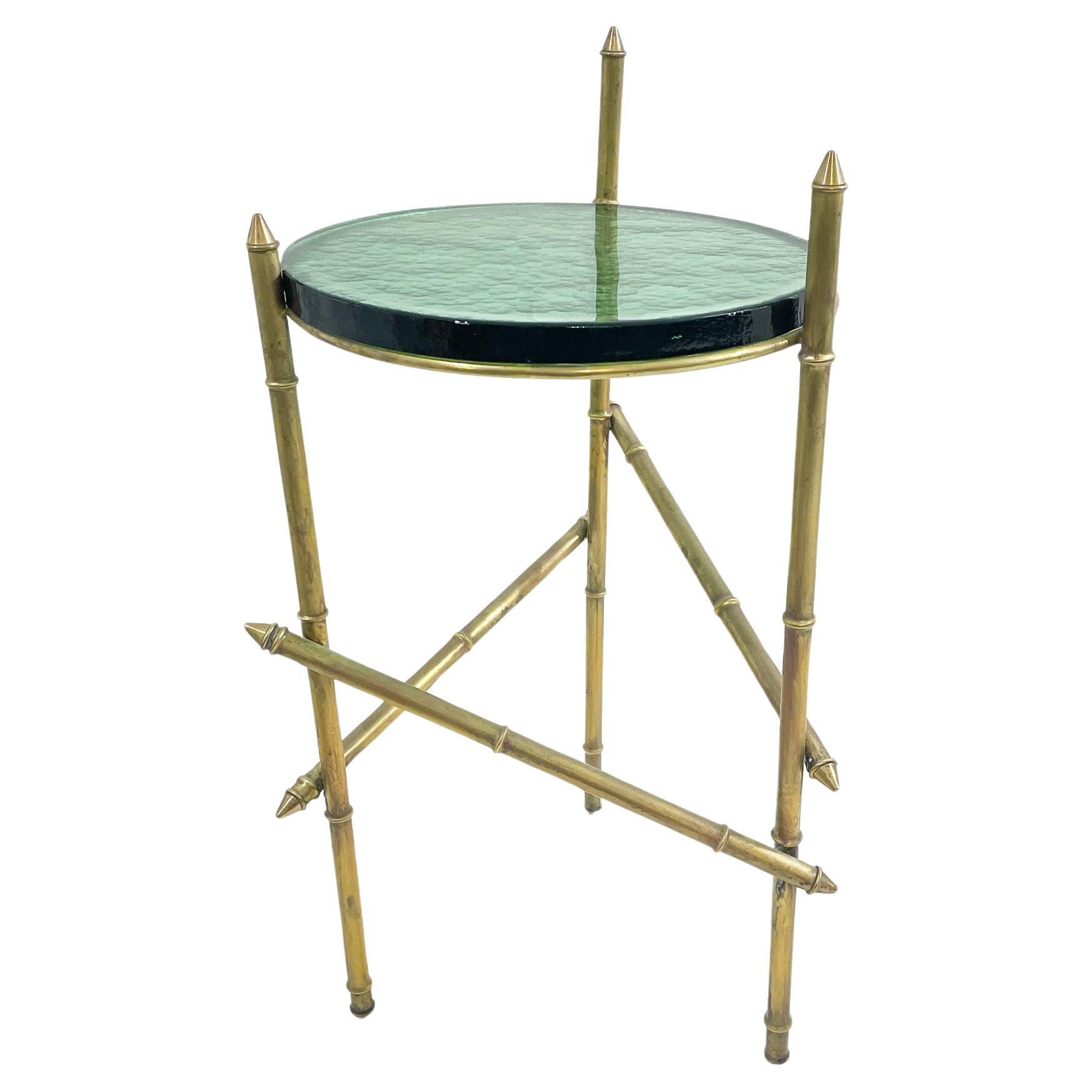 Contemporary Italian Side Table, Brass and Glass