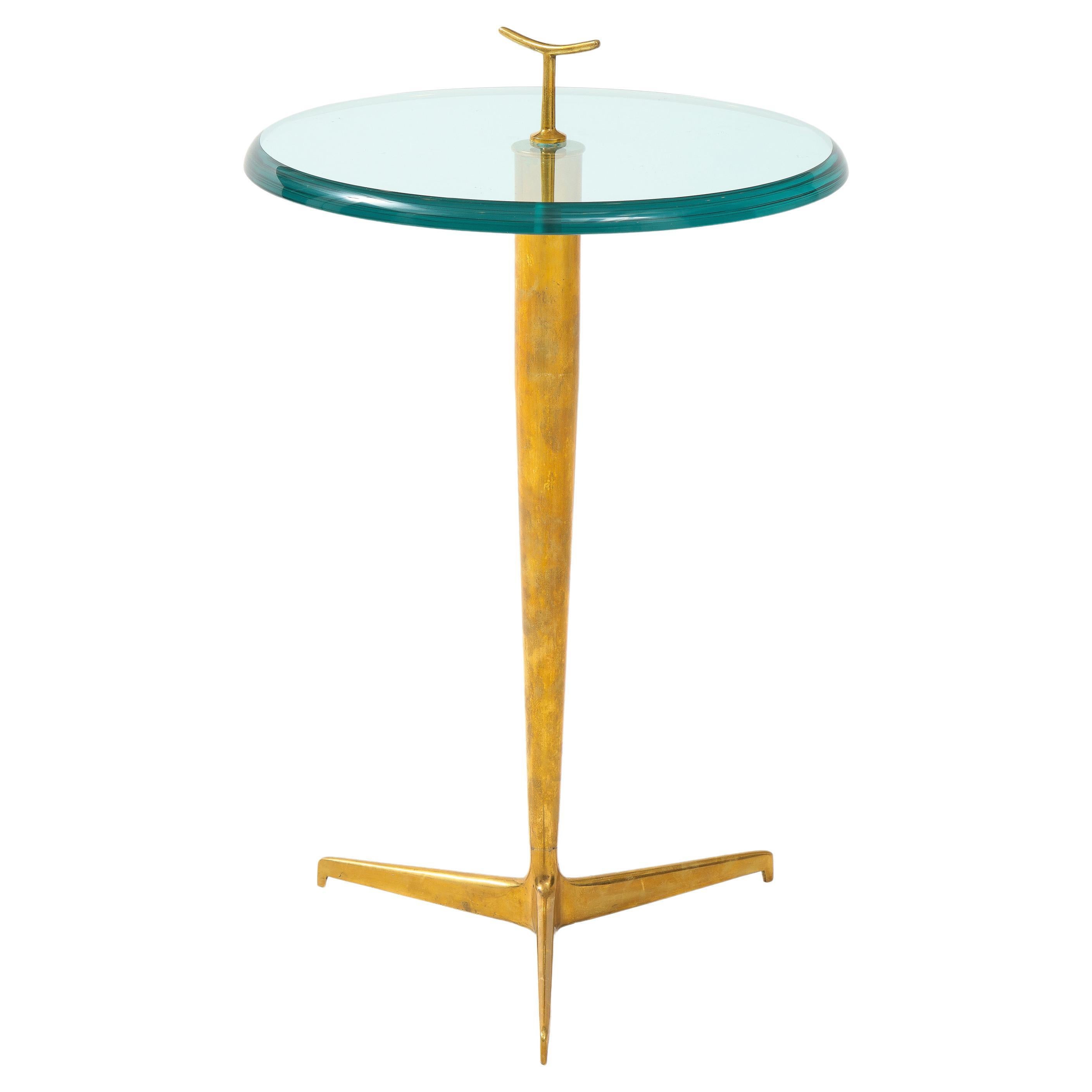 Mesa auxiliar italiana contemporánea de cristal y latón