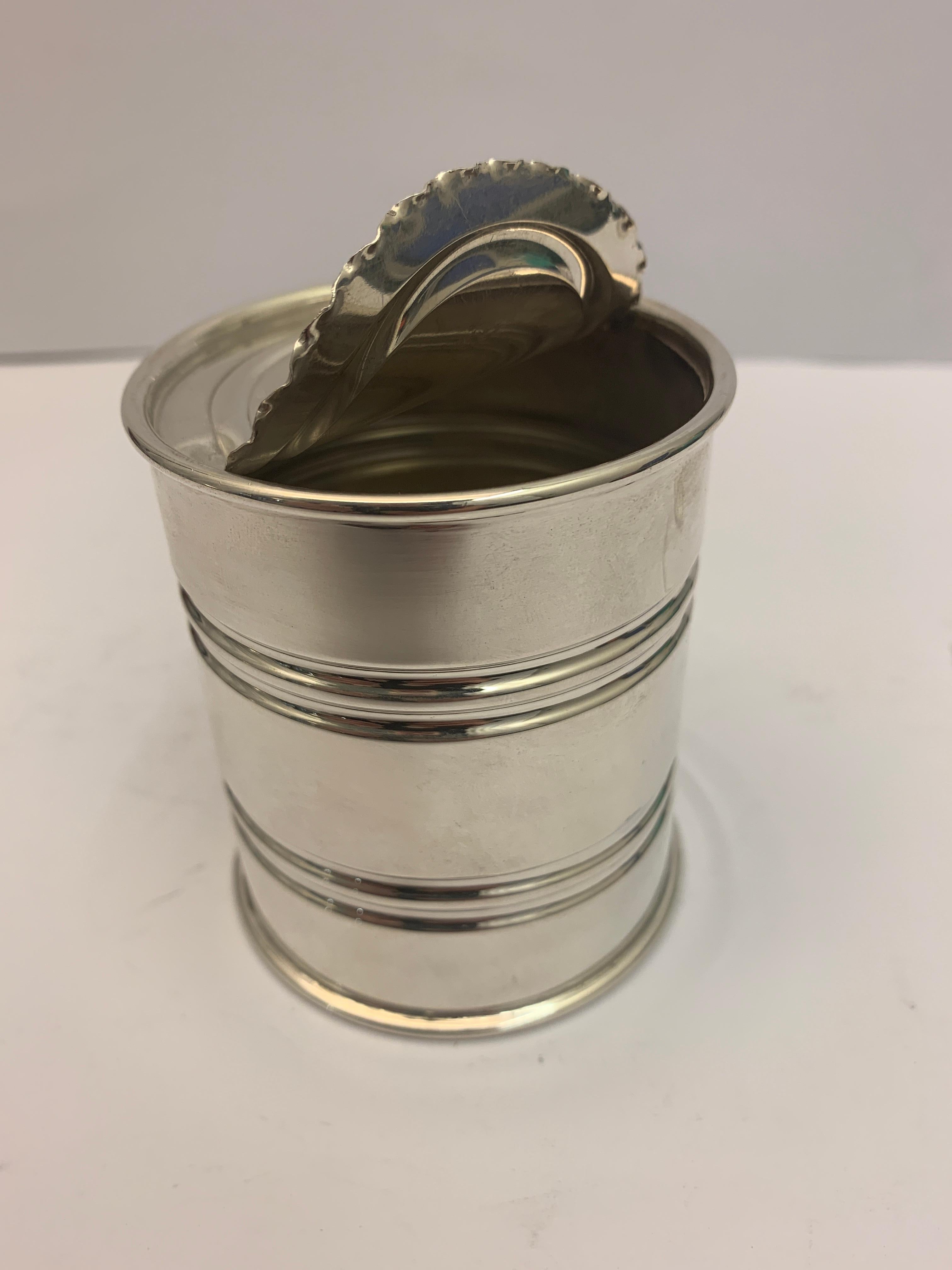 Contemporary Italian Silver 'Tin Can', circa 1990 with Serrated Open Lid In Good Condition In London, London