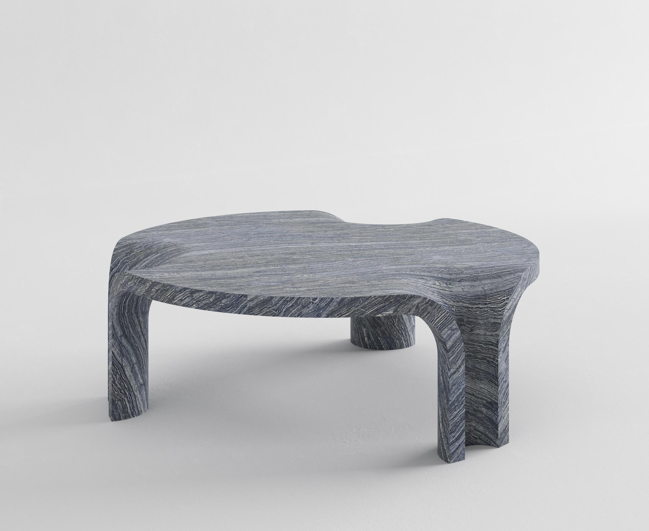 Sculpté à la main Contemporary Italian Silver wave marble Melt Round Coffee Table by studio narra en vente