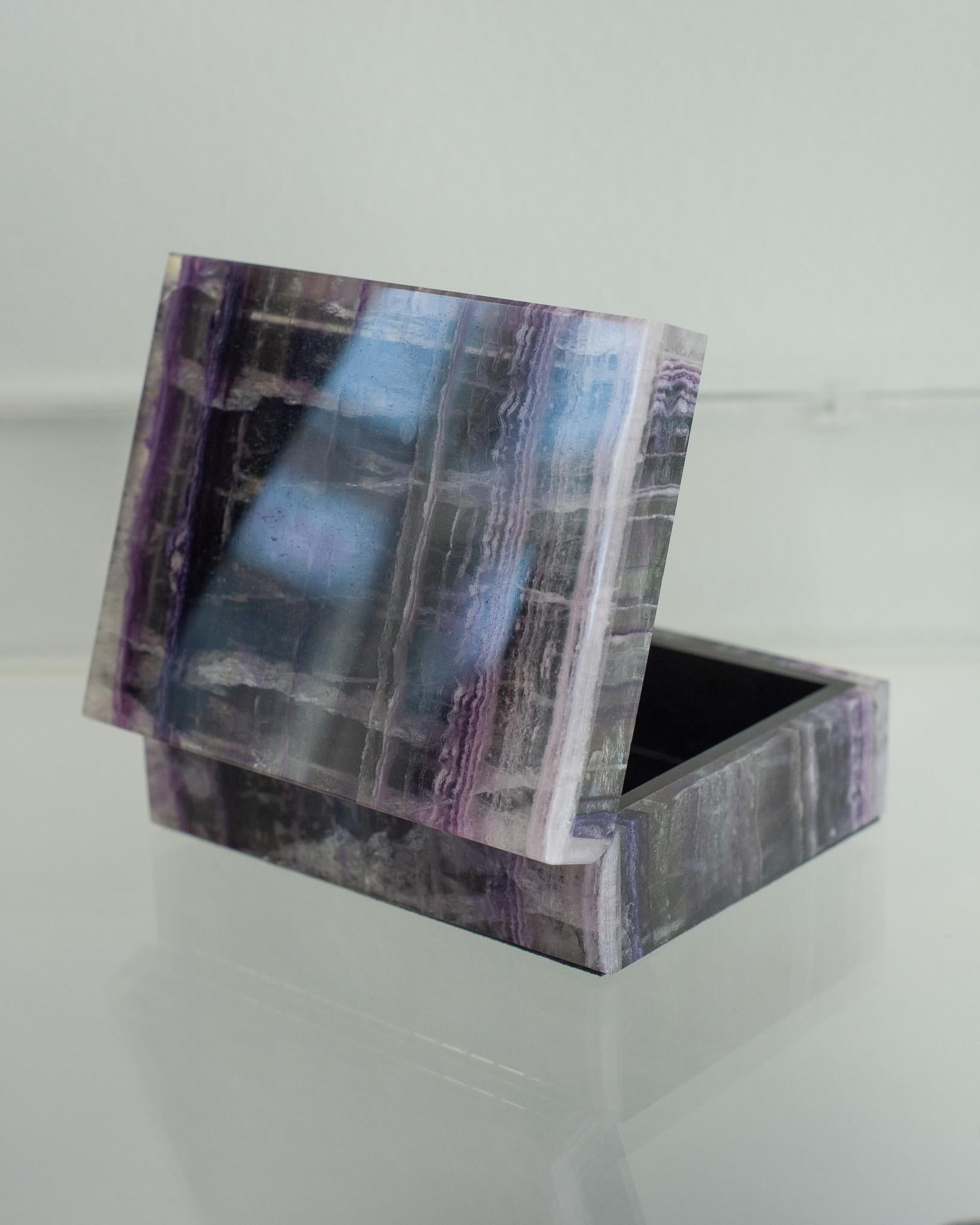Marble Contemporary Italian Small Purple Fluorite Box with Hinged Lid For Sale