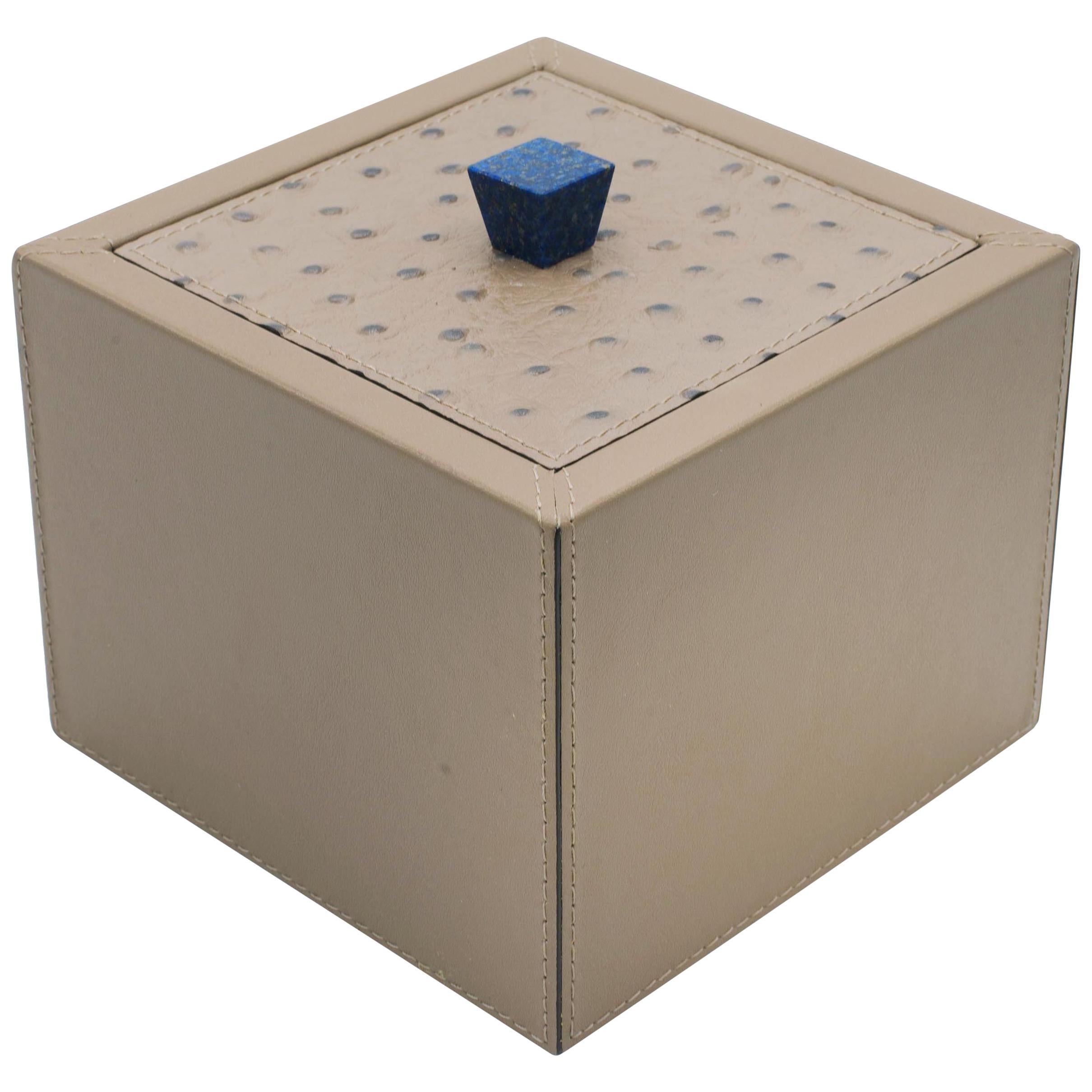 Custom Italian Square Taupe Leather Box