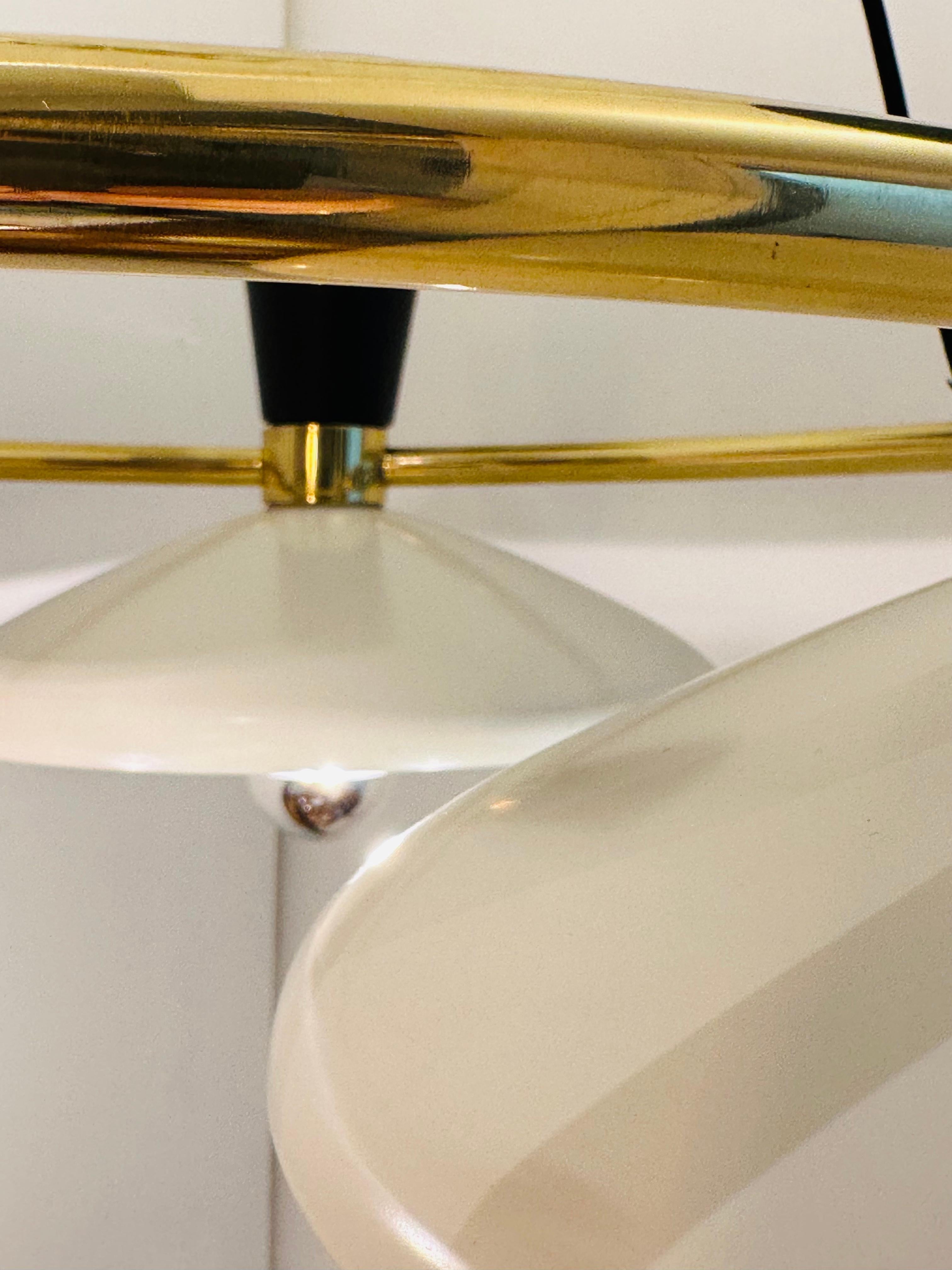 Contemporary Italian Stilnovo Style 3 Conical Metal Shade & Brass Chandelier 12