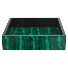 Contemporary Italian Striped Green Malachite Square Tablett