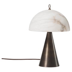 Lampe de table contemporaine italienne "Funghetto" Abat-jour en albâtre, bronze brossé