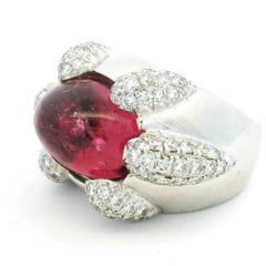 Italian 1970s 18K White Gold 6 Carat Rubellite and 1.50 Carat Diamond Sculptural