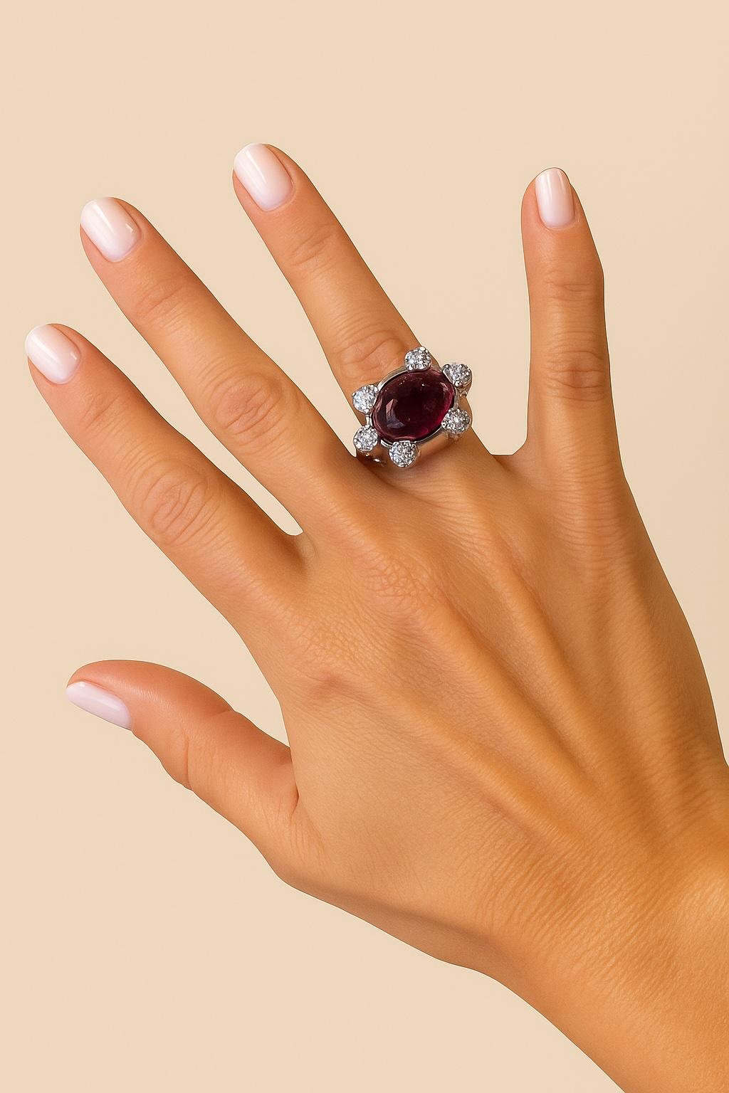 Zeitgenössischer Cocktailring mit italienischem Turmalin und Diamanten aus 18 Karat Weißgold für Damen oder Herren im Angebot