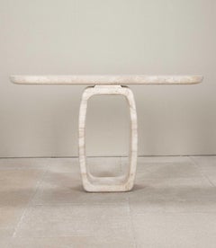 Contemporary Italian Travertine Console Table with 0 Shape Leg