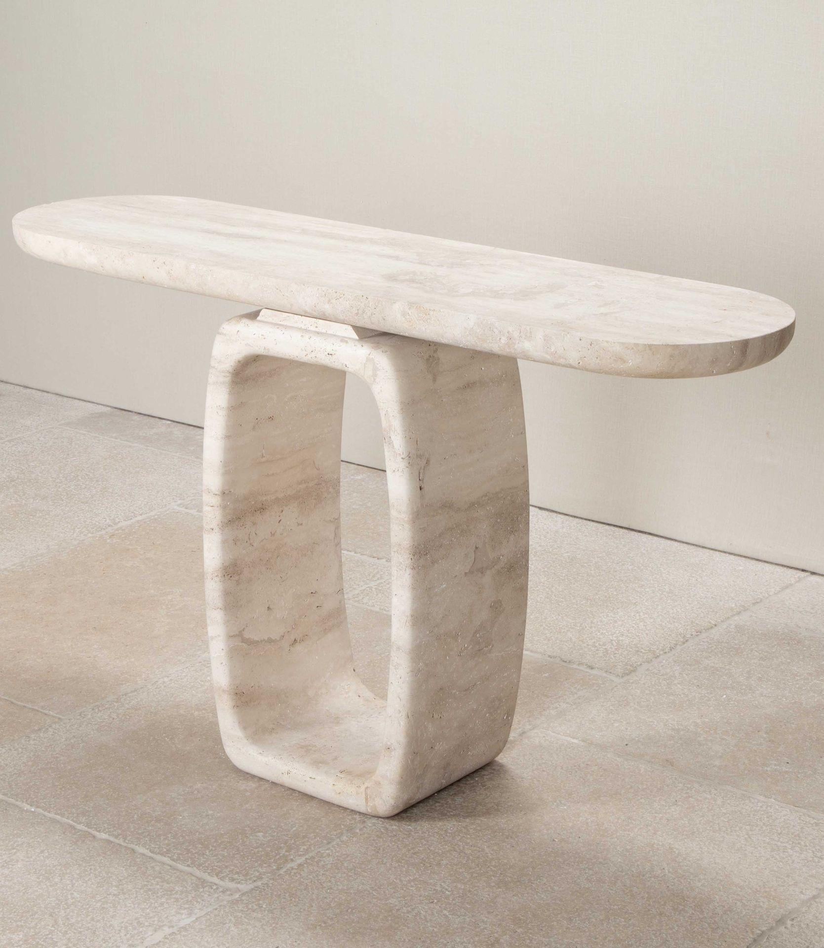 Contemporary Italian Travertine Console Table with 0 Shape Leg In Good Condition For Sale In Gloucestershire, GB