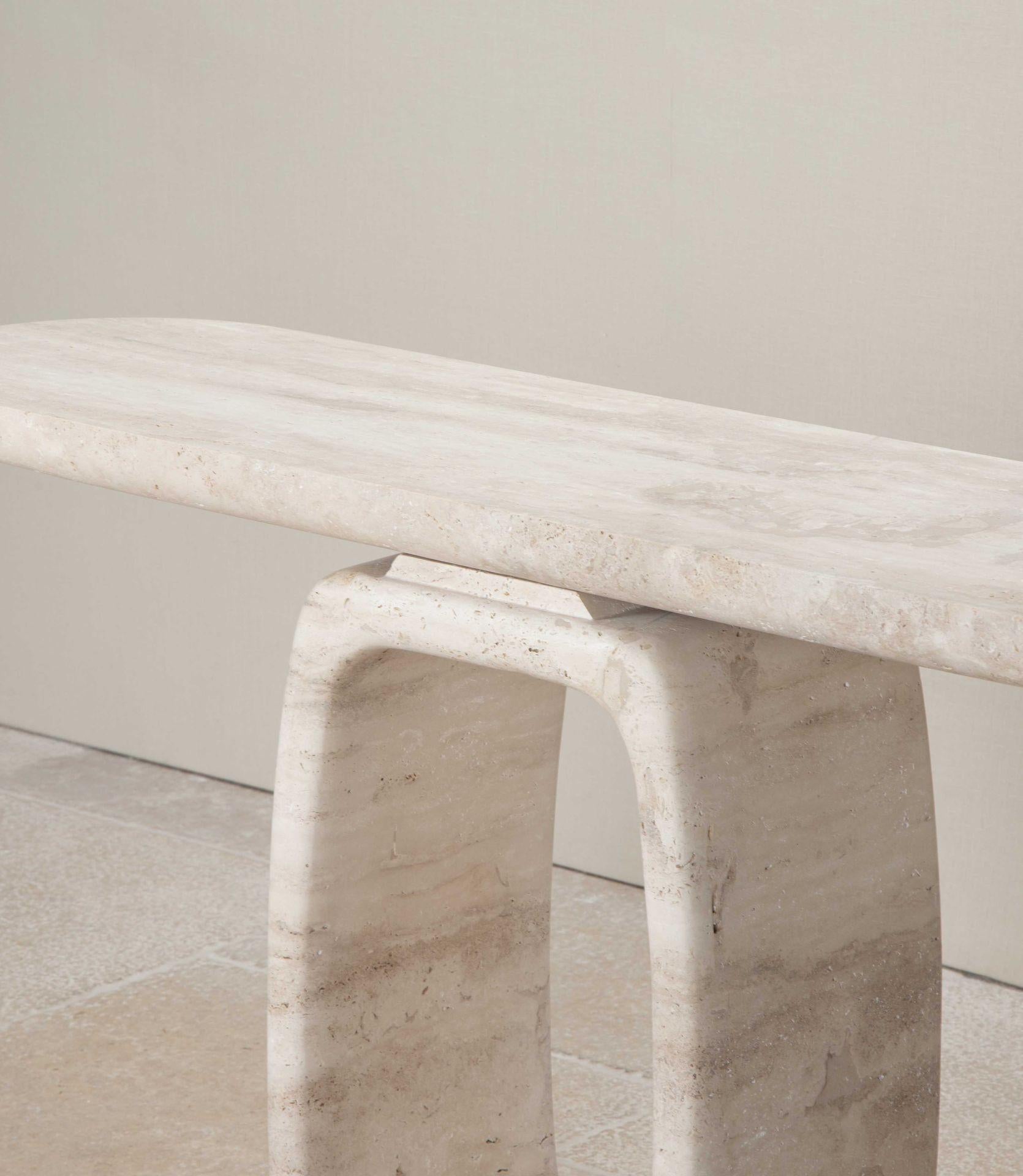 Contemporary Italian Travertine Console Table with 0 Shape Leg For Sale 1