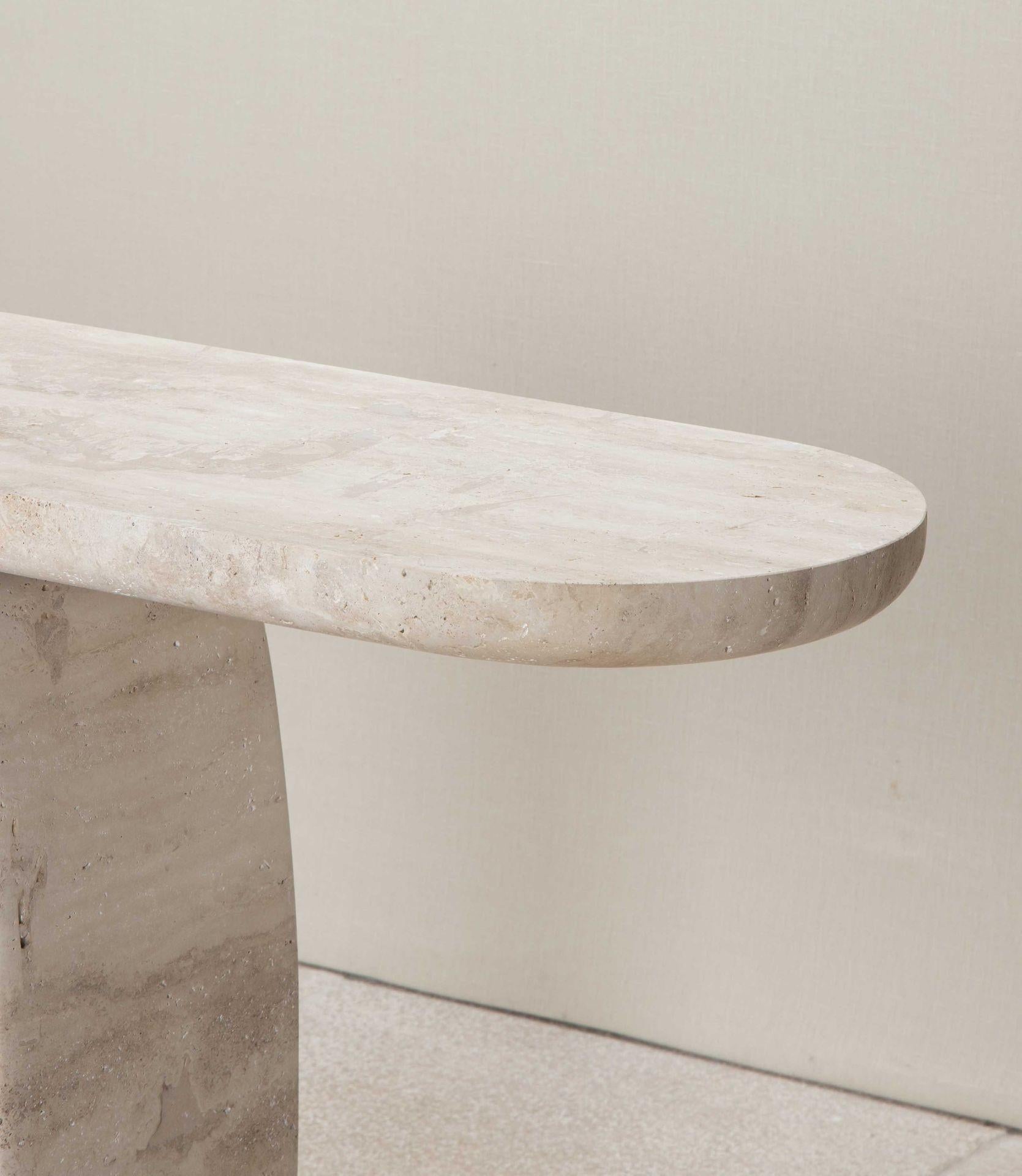 Contemporary Italian Travertine Console Table with 0 Shape Leg For Sale 5