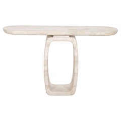 Contemporary Italian Travertine Console Table with 0 Shape Leg