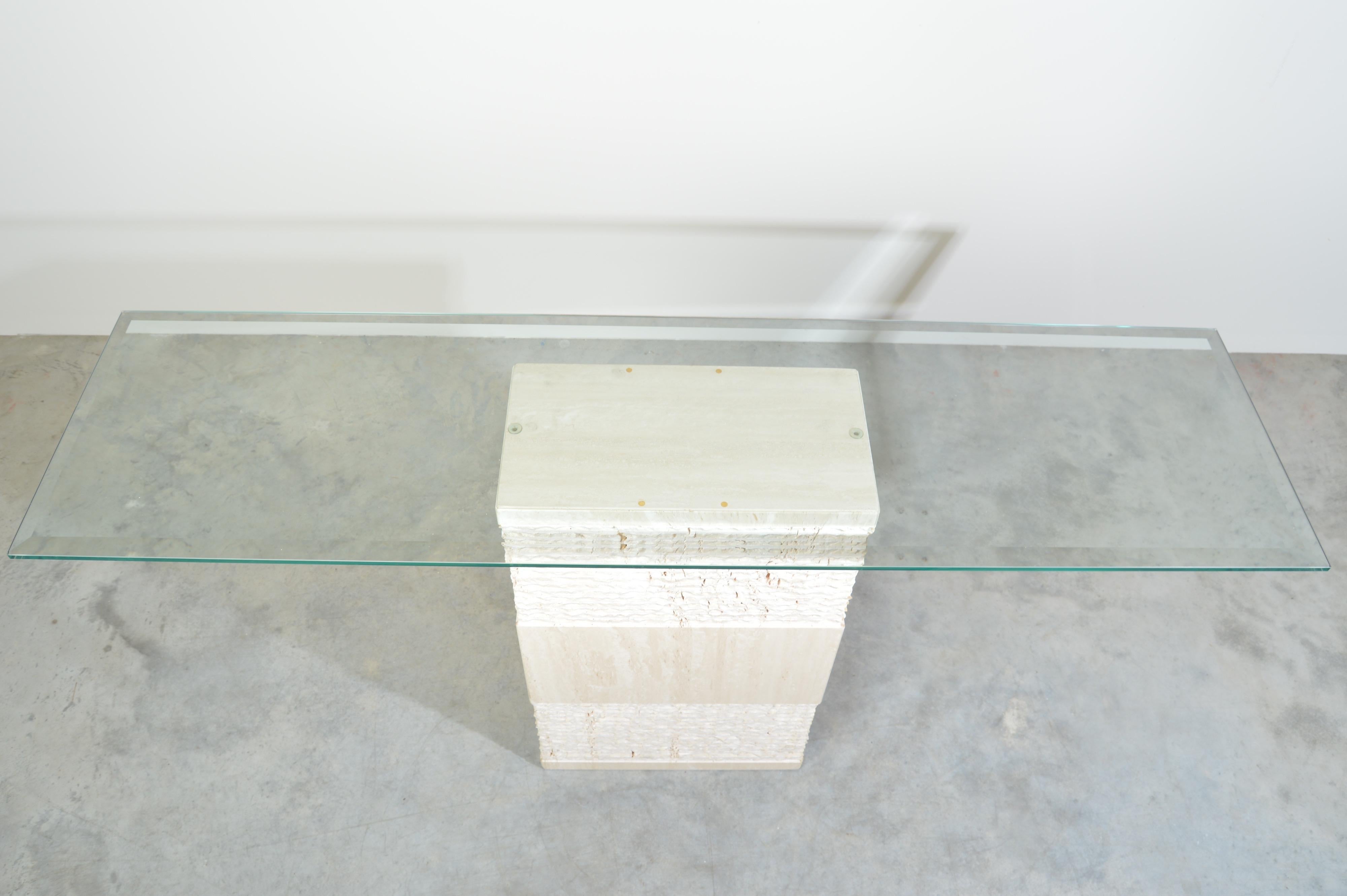 Post-Modern Contemporary Italian Travertine Marble Console Table after Artedi