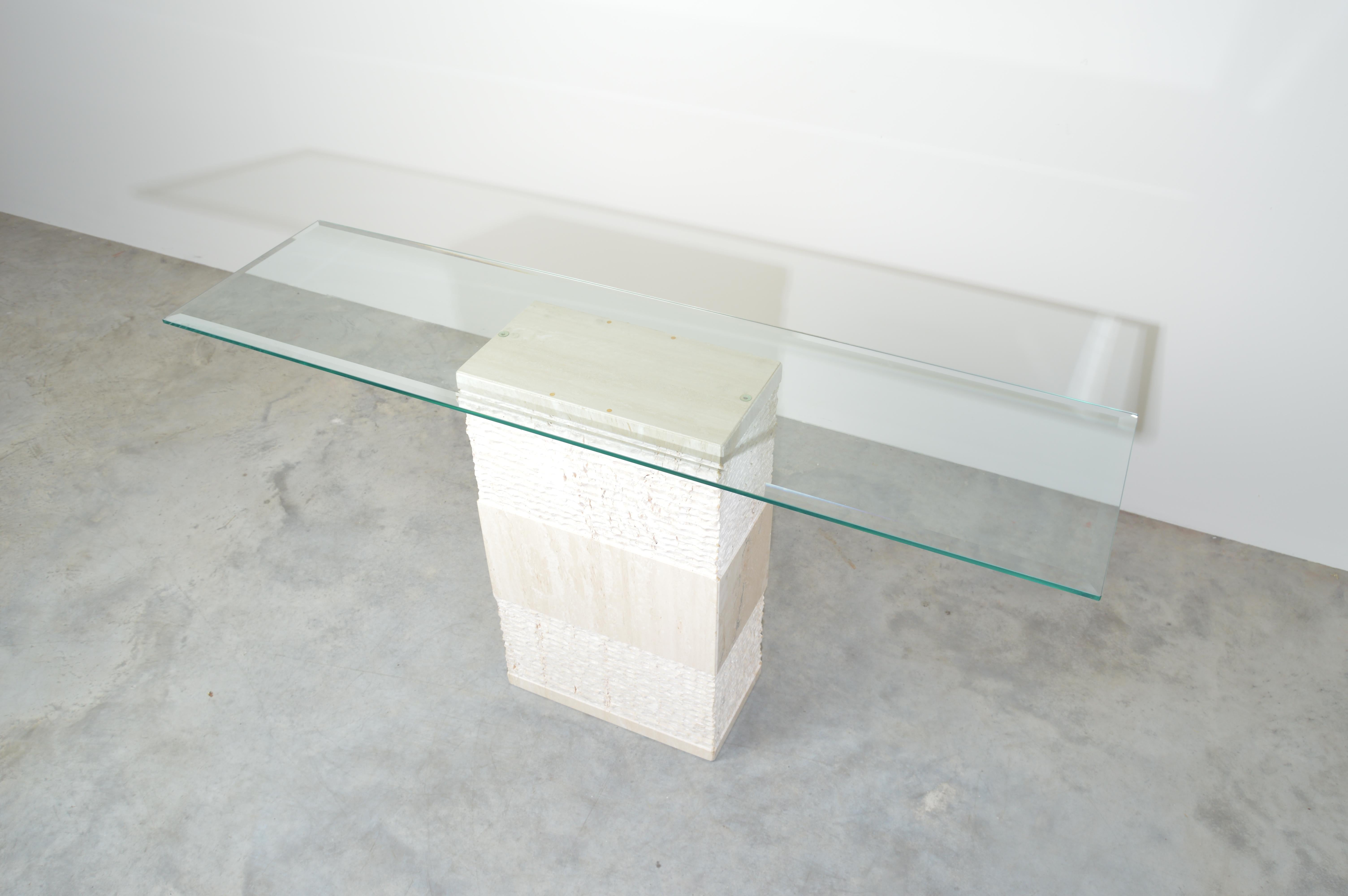 Contemporary Italian Travertine Marble Console Table After Artedi For