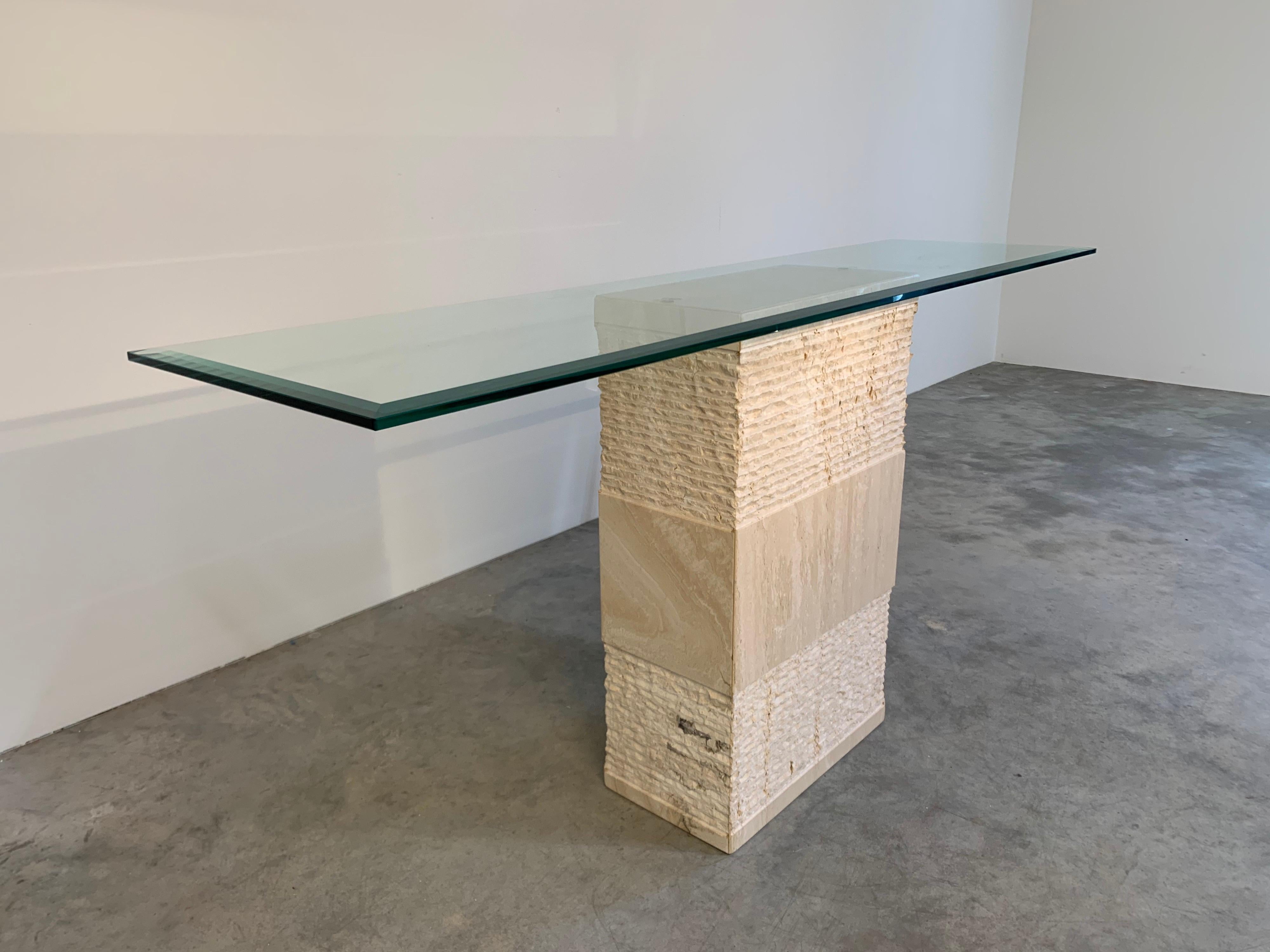 Contemporary Italian Travertine Marble Console Table after Artedi In Excellent Condition In Southampton, NJ