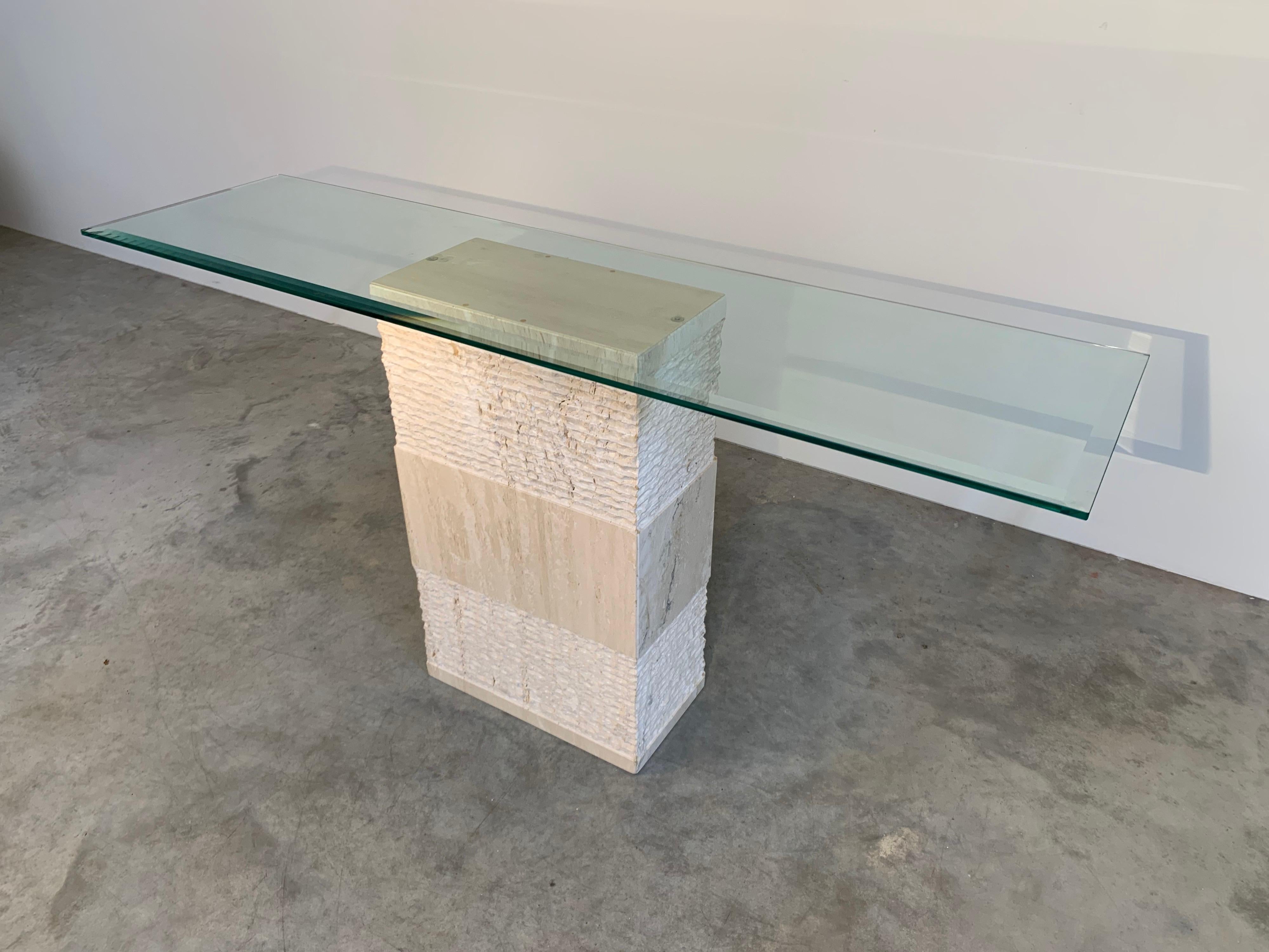 Contemporary Italian Travertine Marble Console Table after Artedi 1