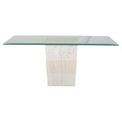 Contemporary Italian Travertine Marble Console Table After Artedi