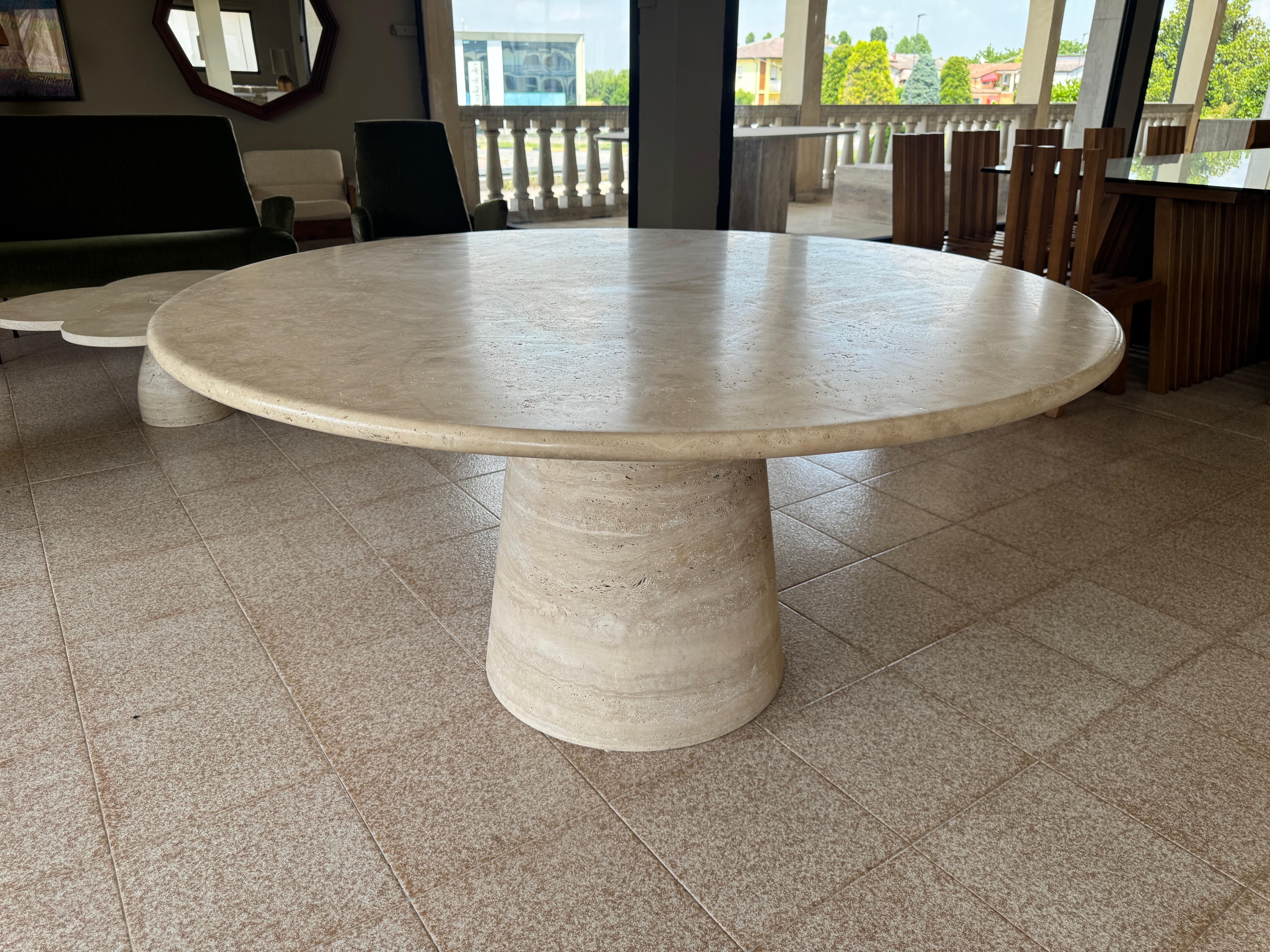 Contemporary Italian Travertine Table with Wide Conical Base 150cm For Sale 6