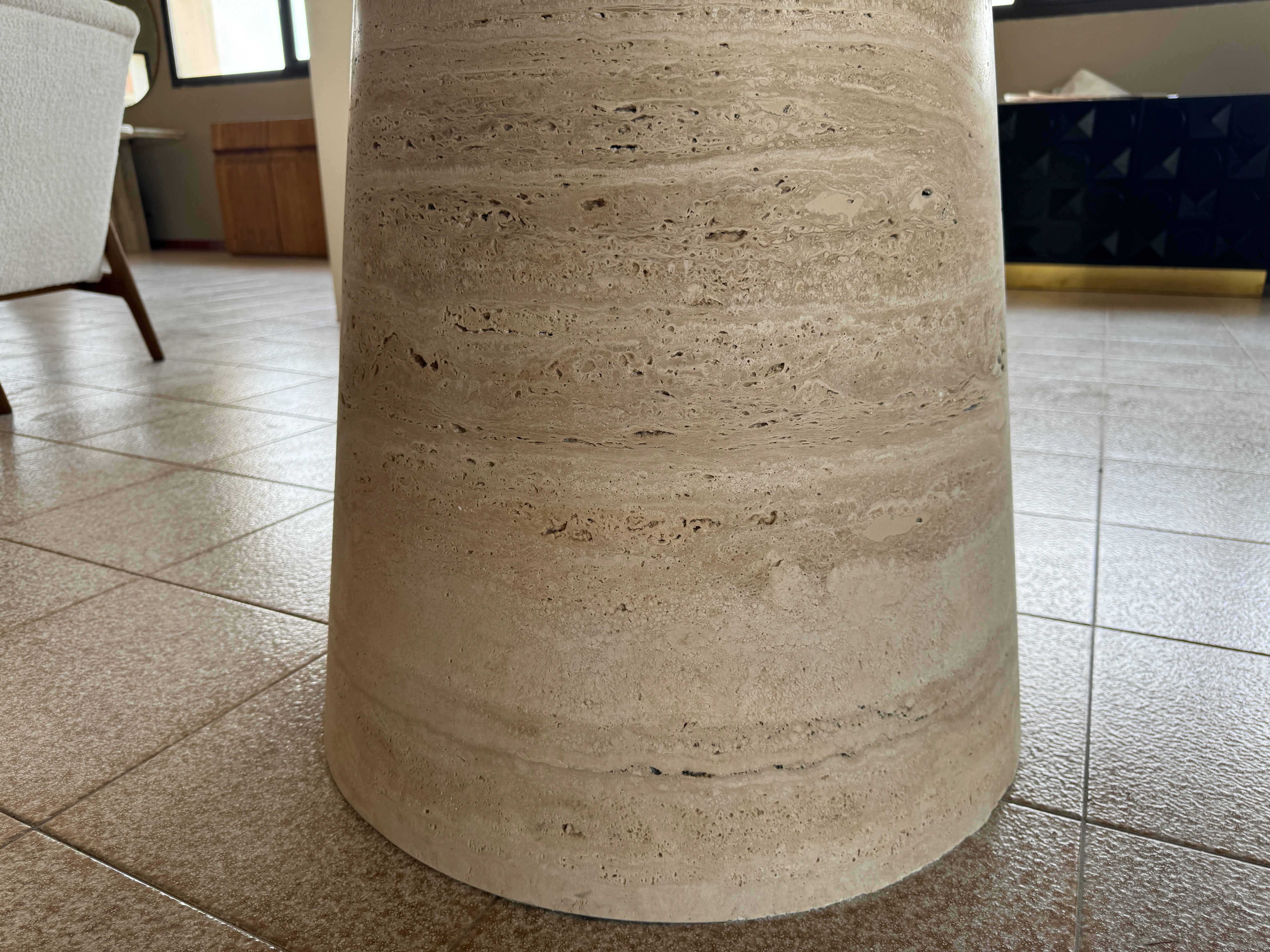 Contemporary Italian Travertine Table with Wide Conical Base 150cm For Sale 8