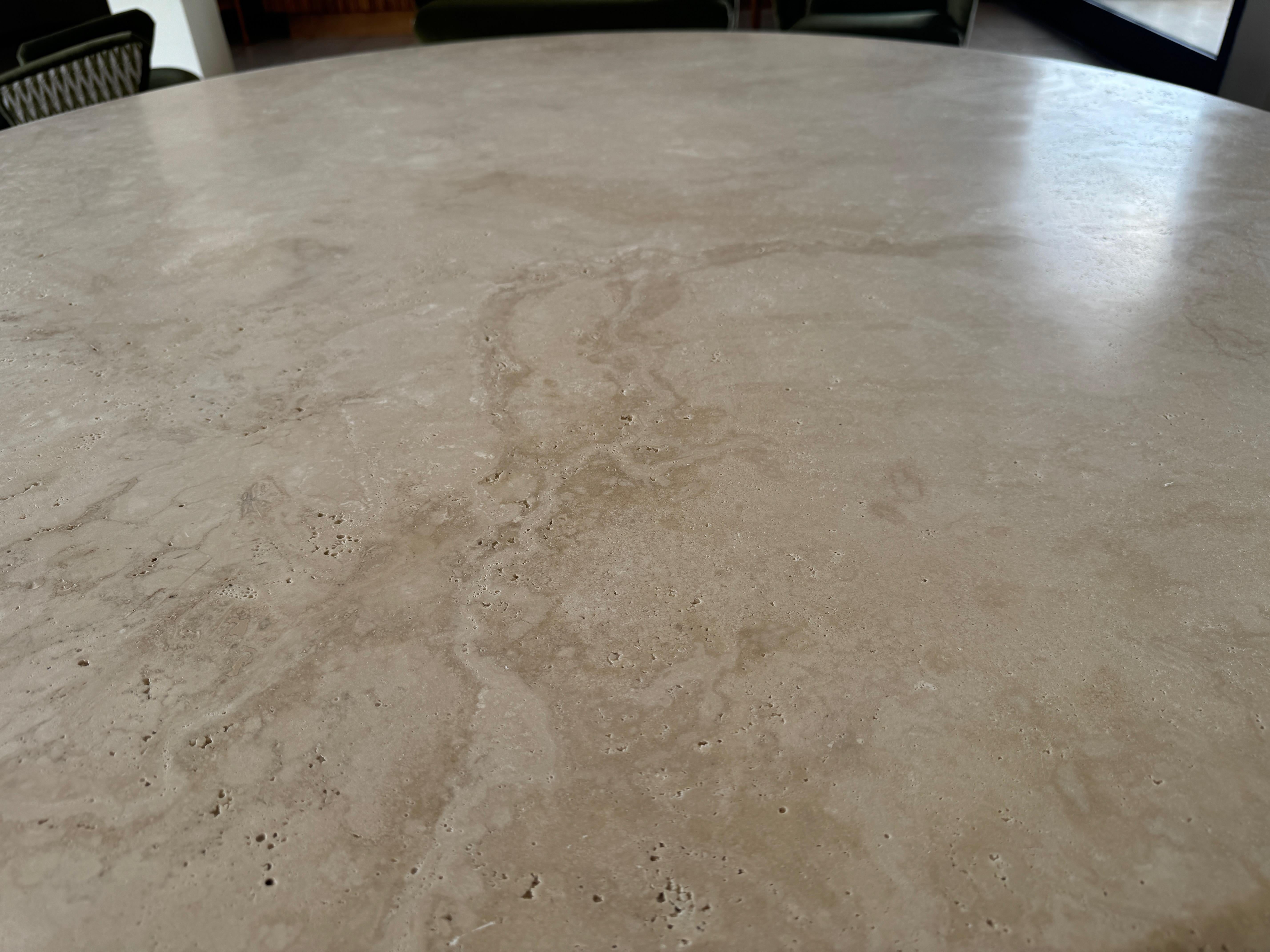 Contemporary Italian Travertine Table with Wide Conical Base 150cm For Sale 9