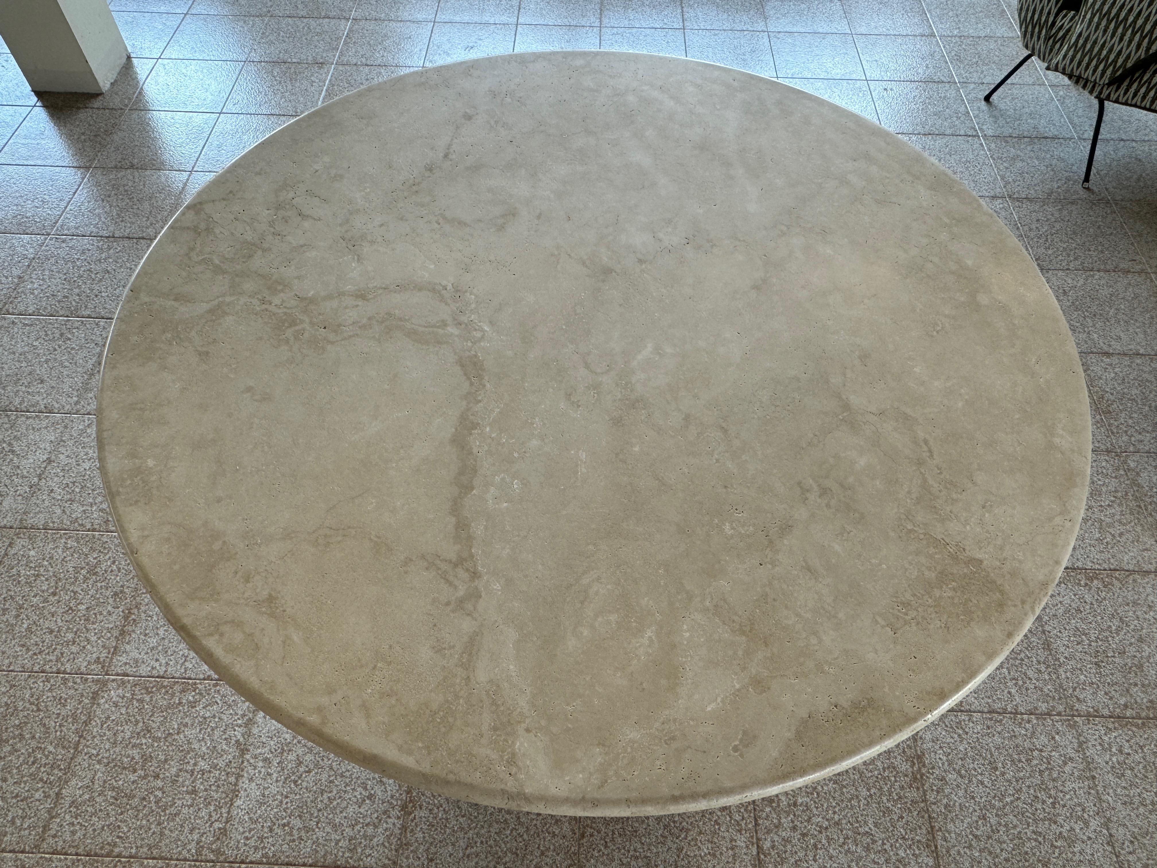 Contemporary Italian Travertine Table with Wide Conical Base 150cm For Sale 10