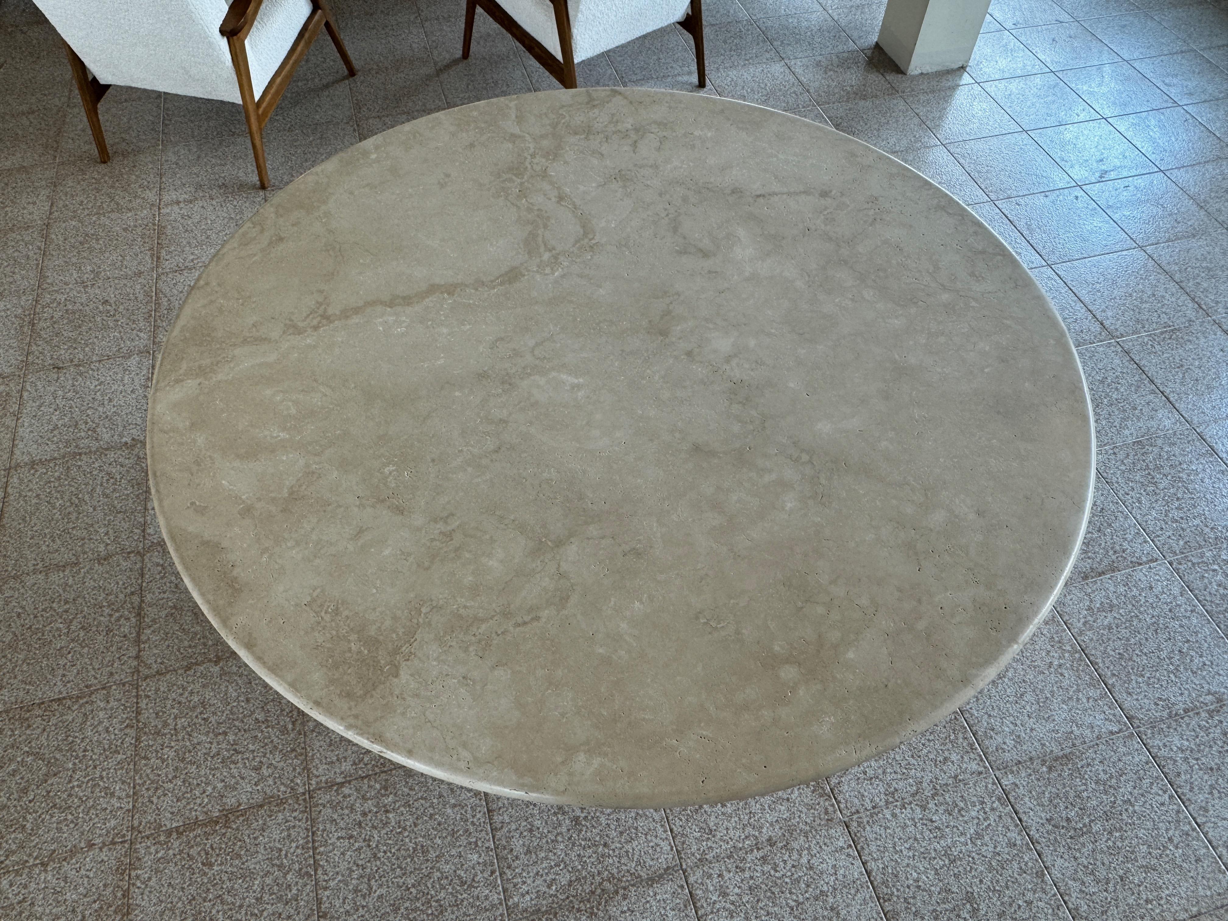 Contemporary Italian Travertine Table with Wide Conical Base 150cm For Sale 11