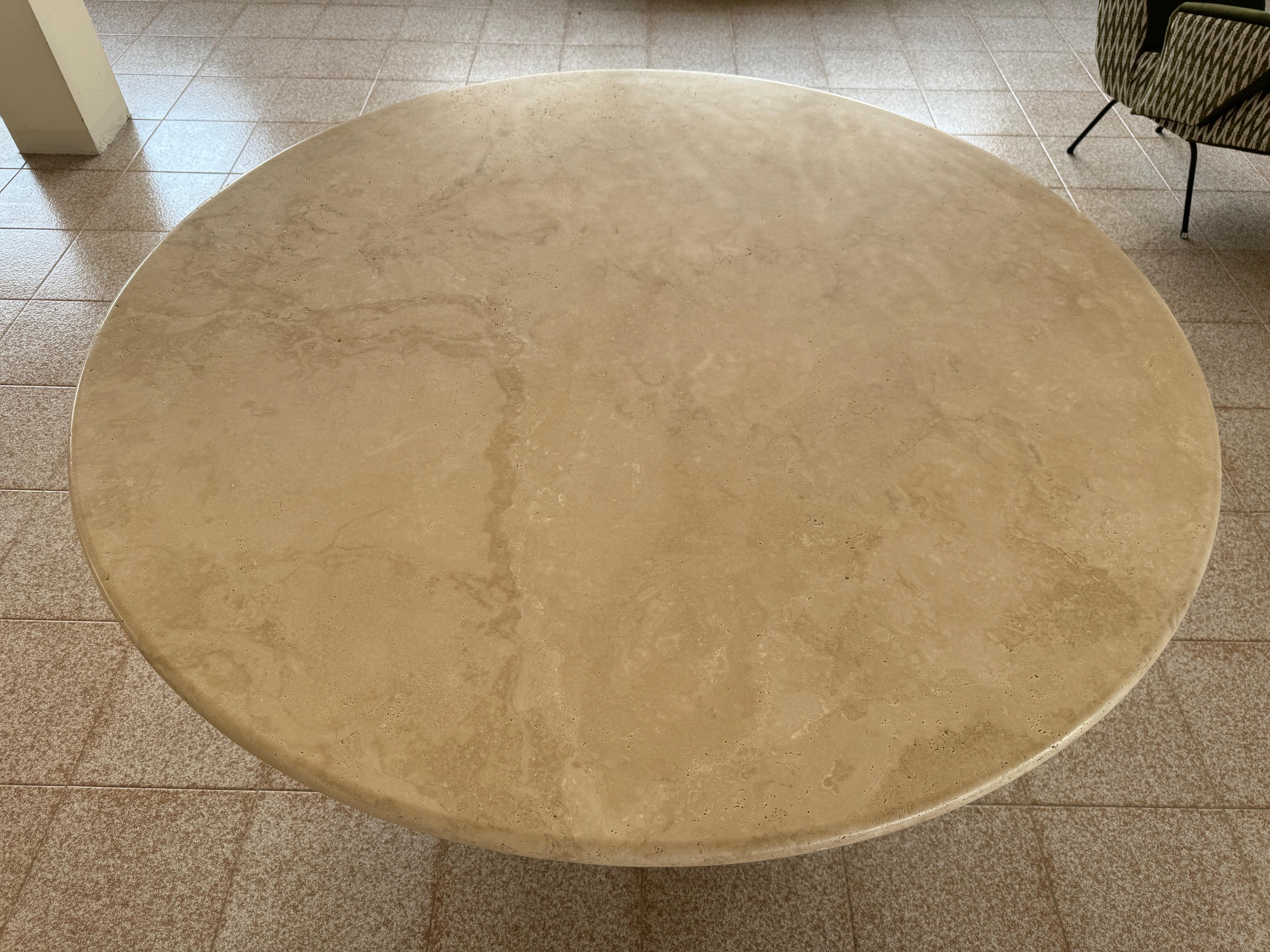 Contemporary Italian Travertine Table with Wide Conical Base 150cm In New Condition For Sale In London, London