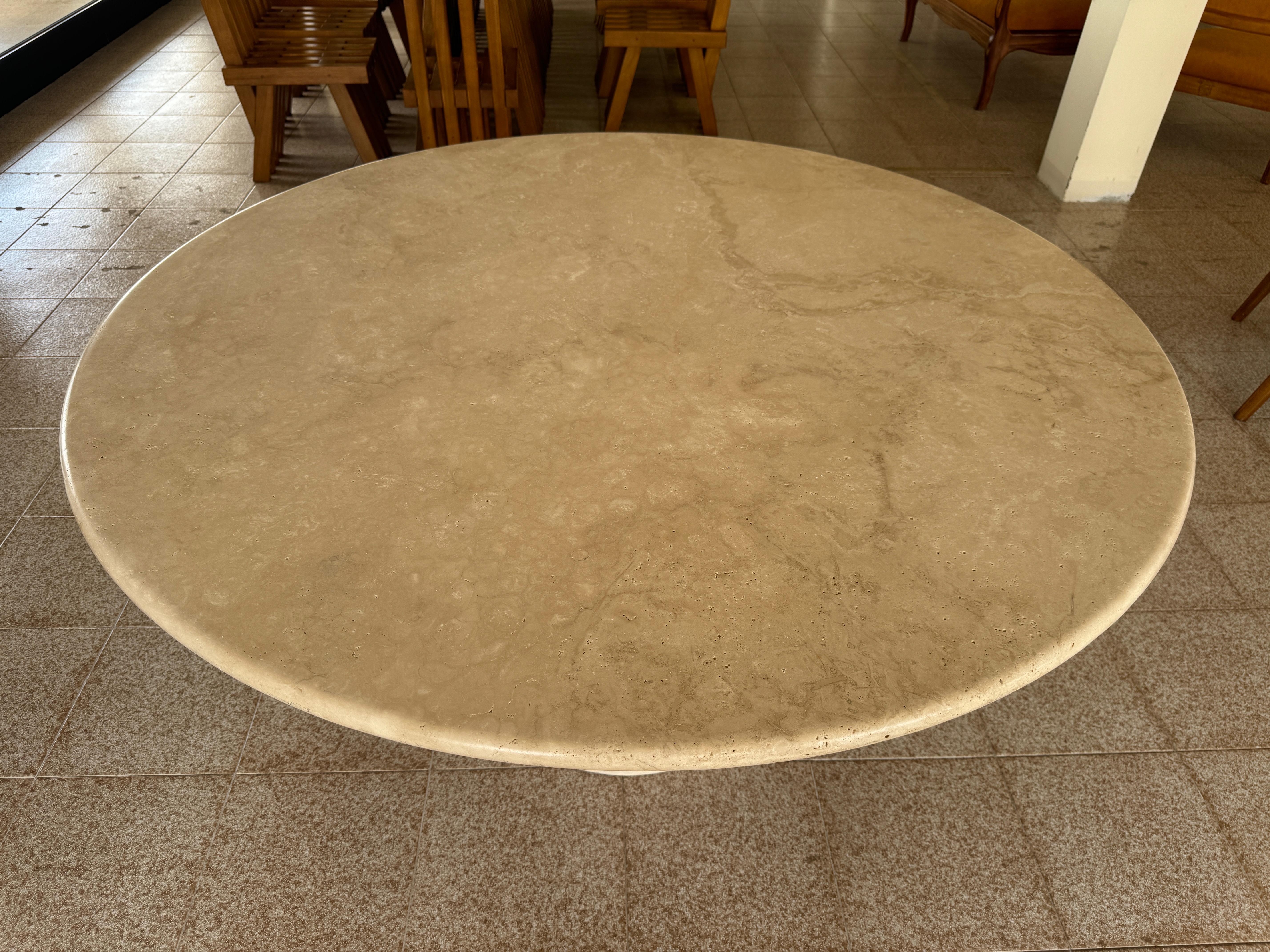 Contemporary Italian Travertine Table with Wide Conical Base 150cm For Sale 2