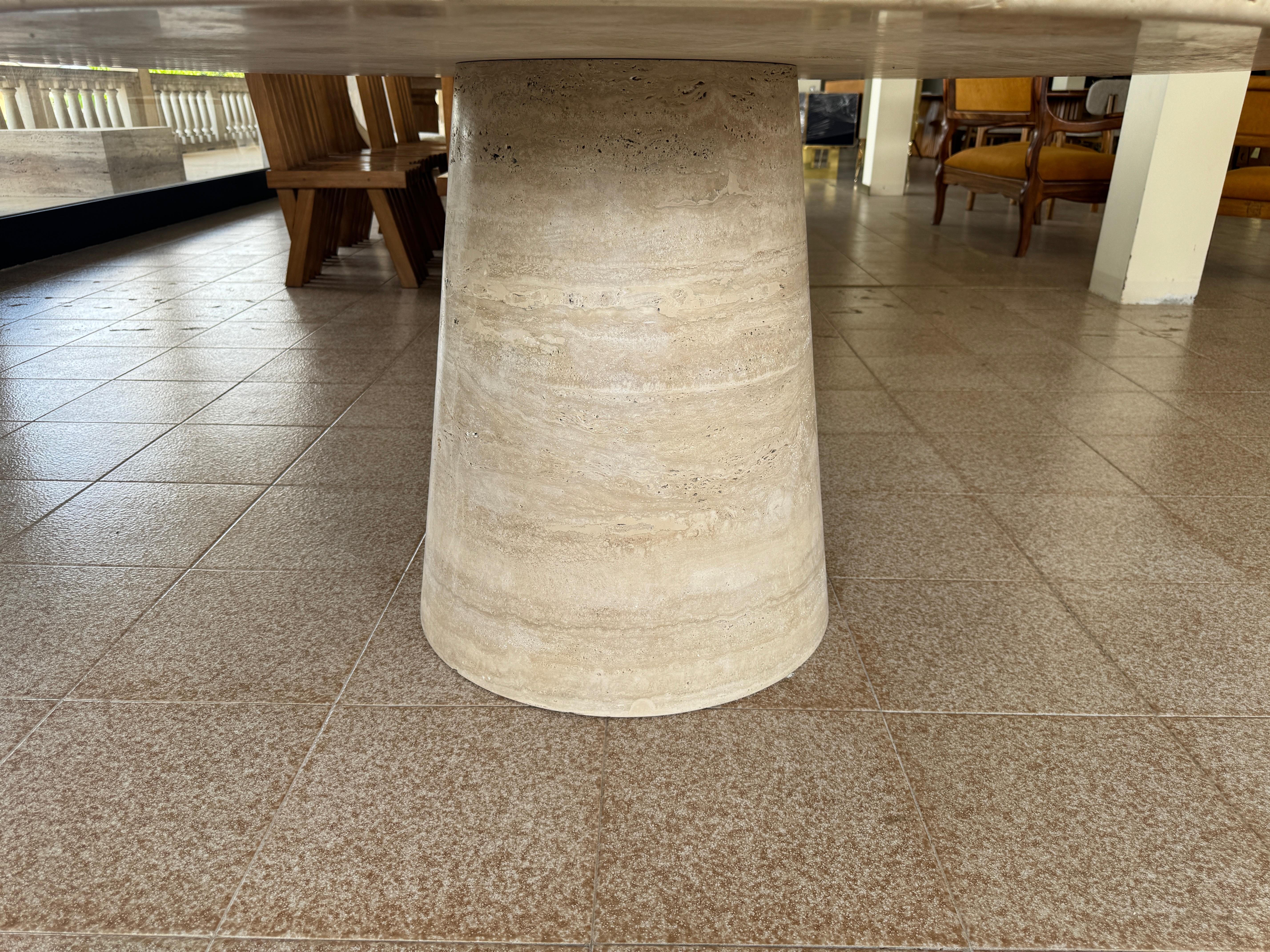 Contemporary Italian Travertine Table with Wide Conical Base 150cm For Sale 3