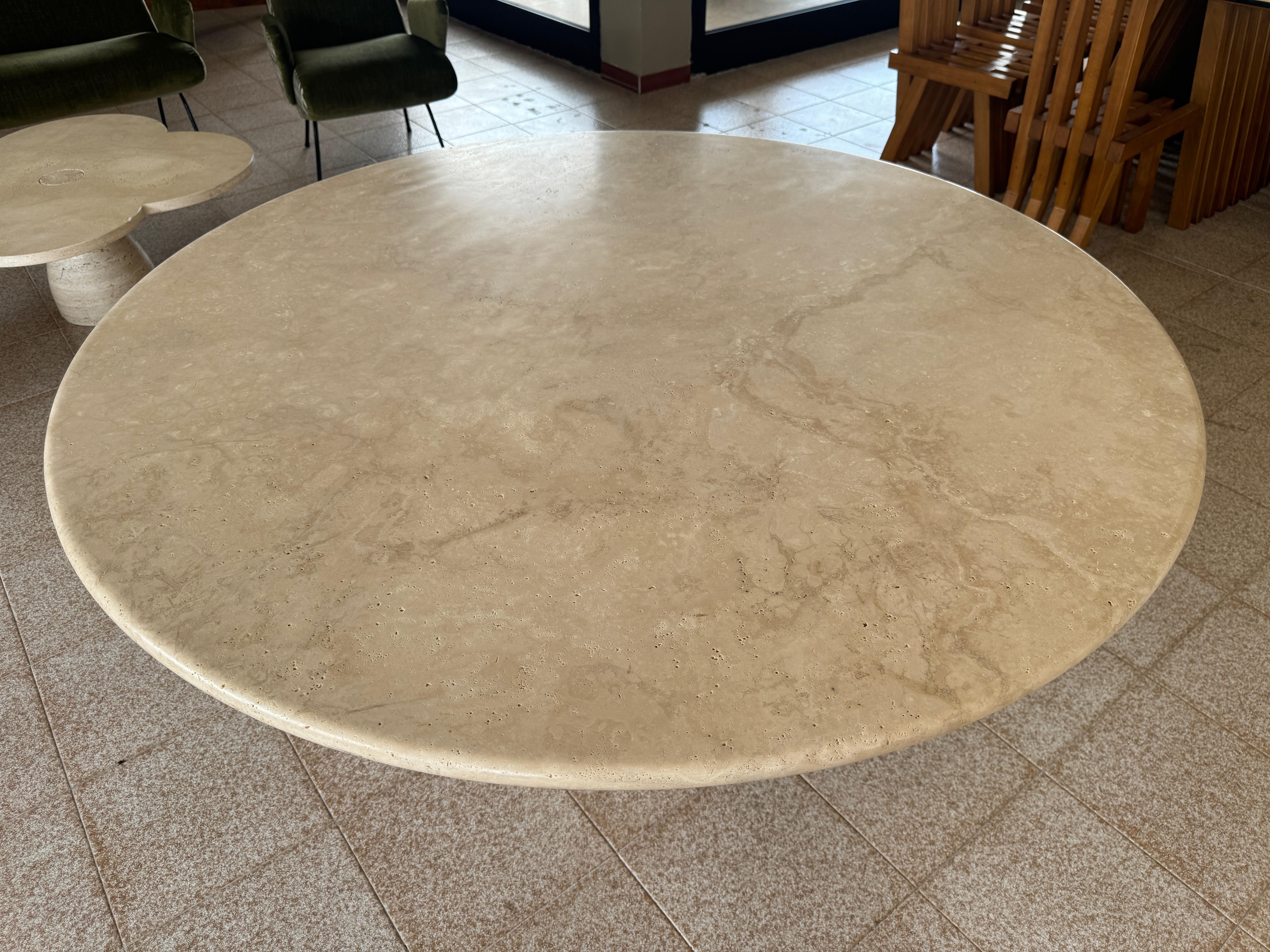 Contemporary Italian Travertine Table with Wide Conical Base 150cm For Sale 5