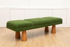 Contemporary Italian Upholstered Bench, Hunter Green Bouclé, Ash Legs