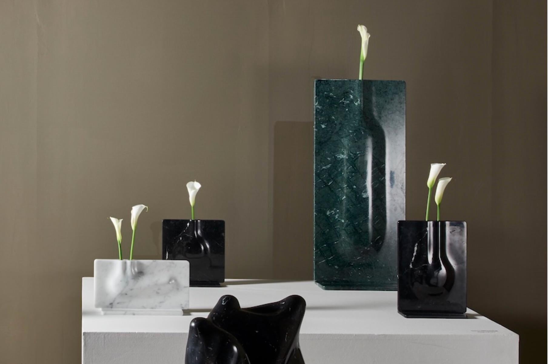 Carrara Marble Contemporary Italian Vase Designed by Arik Levy in Verde Guatamala Marble For Sale