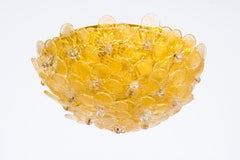 Contemporary Italian Venetian Murano Glass Flush Mount with Gold Finishes