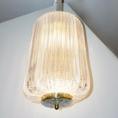 Contemporary Italian Vintage Design Crystal Murano Glass Brass Cylinder Lantern