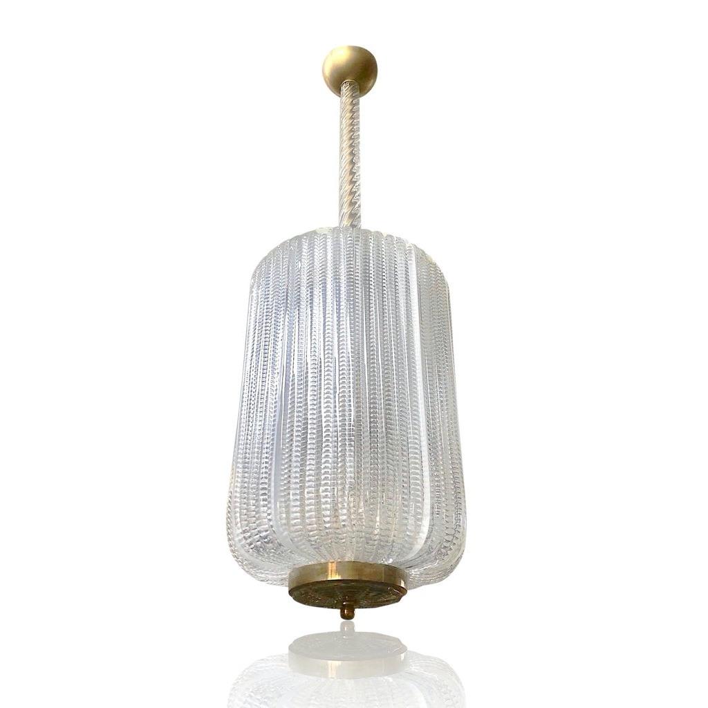 Hand-Crafted Contemporary Italian Vintage Design Crystal Murano Glass Brass Cylinder Lantern For Sale