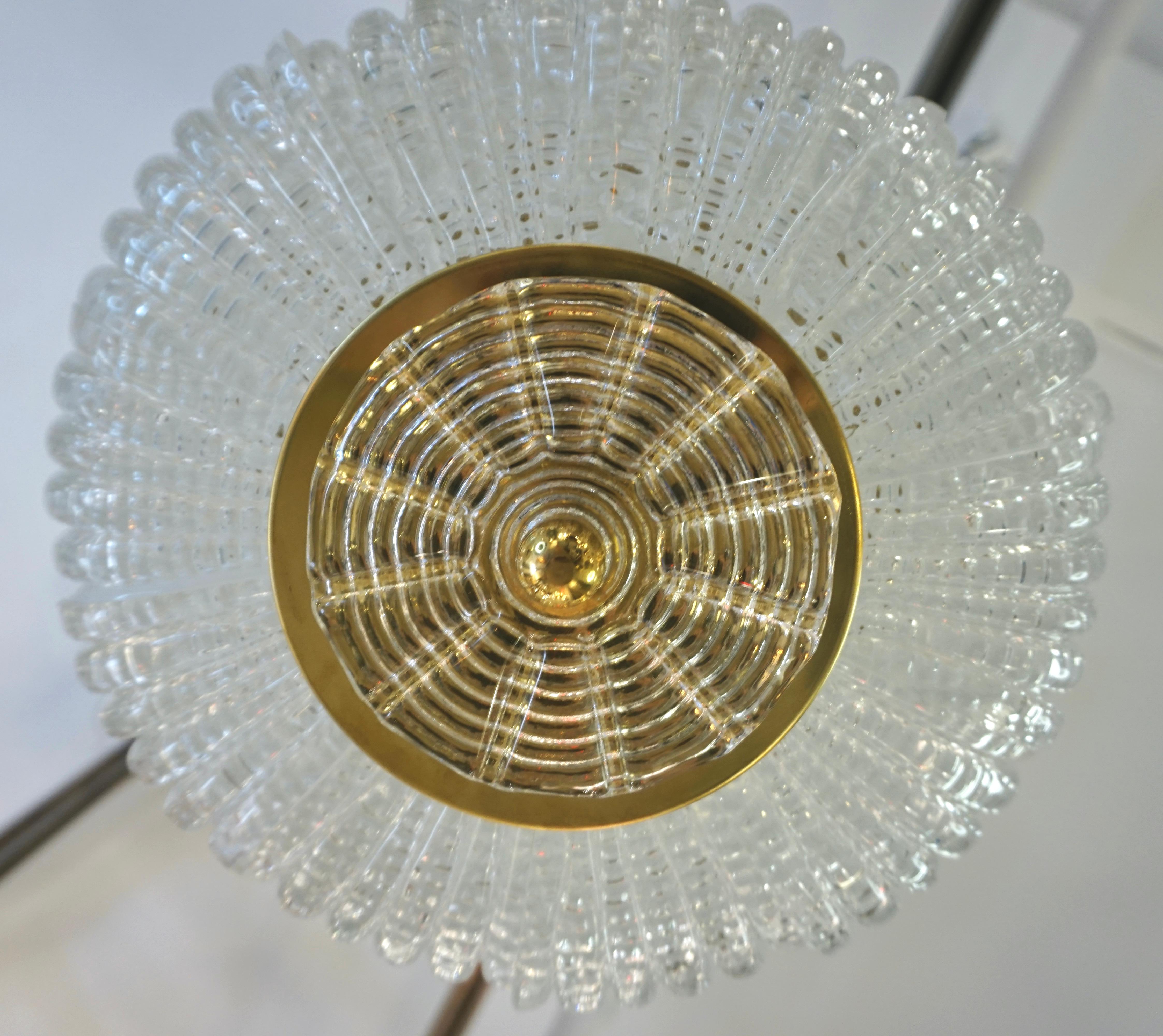 Contemporary Italian Design Crystal Murano Glass Brass Cylinder Lantern In New Condition For Sale In New York, NY