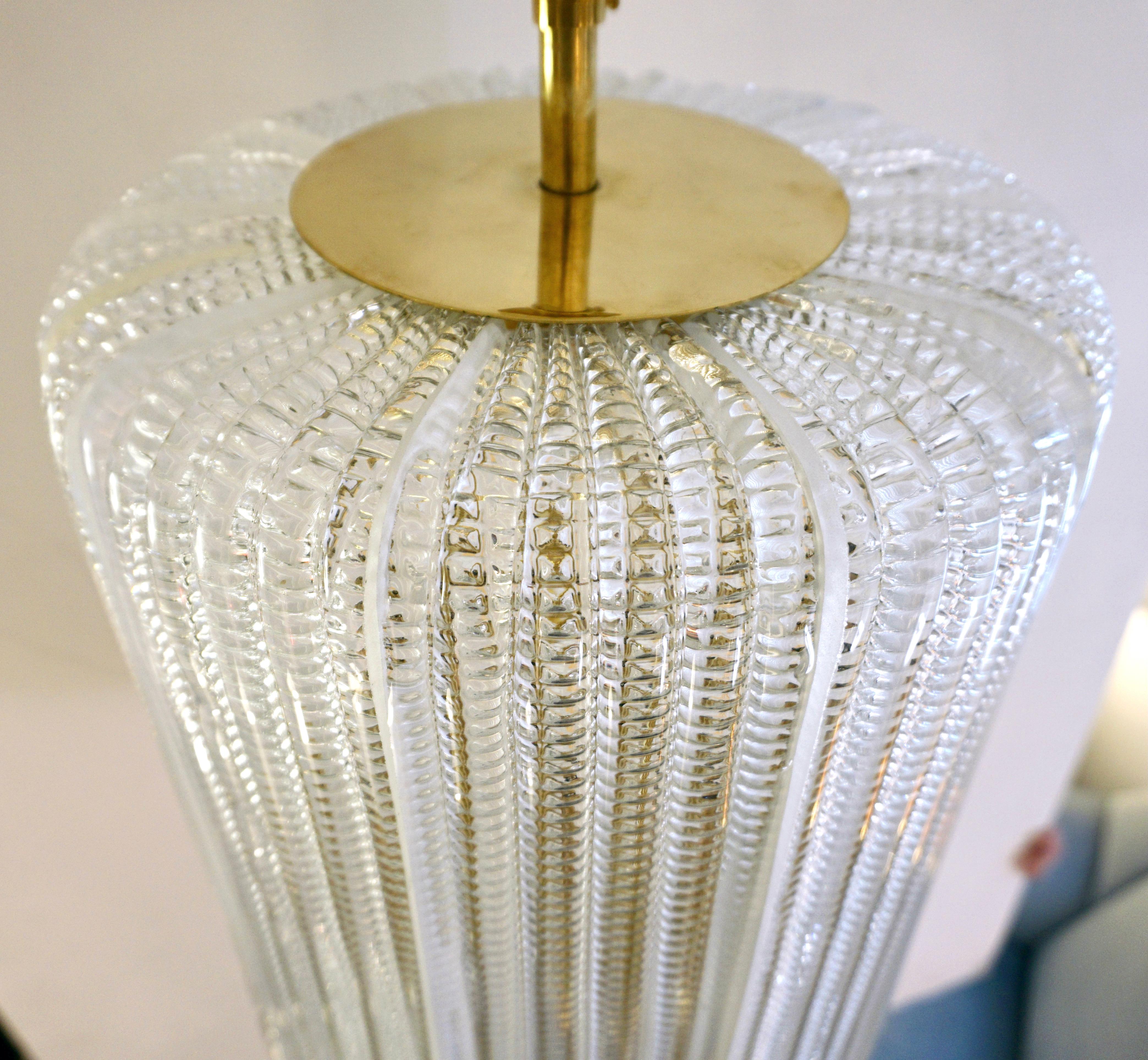 Contemporary Italian Vintage Design Crystal Murano Glass Brass Cylinder Lantern In New Condition For Sale In New York, NY