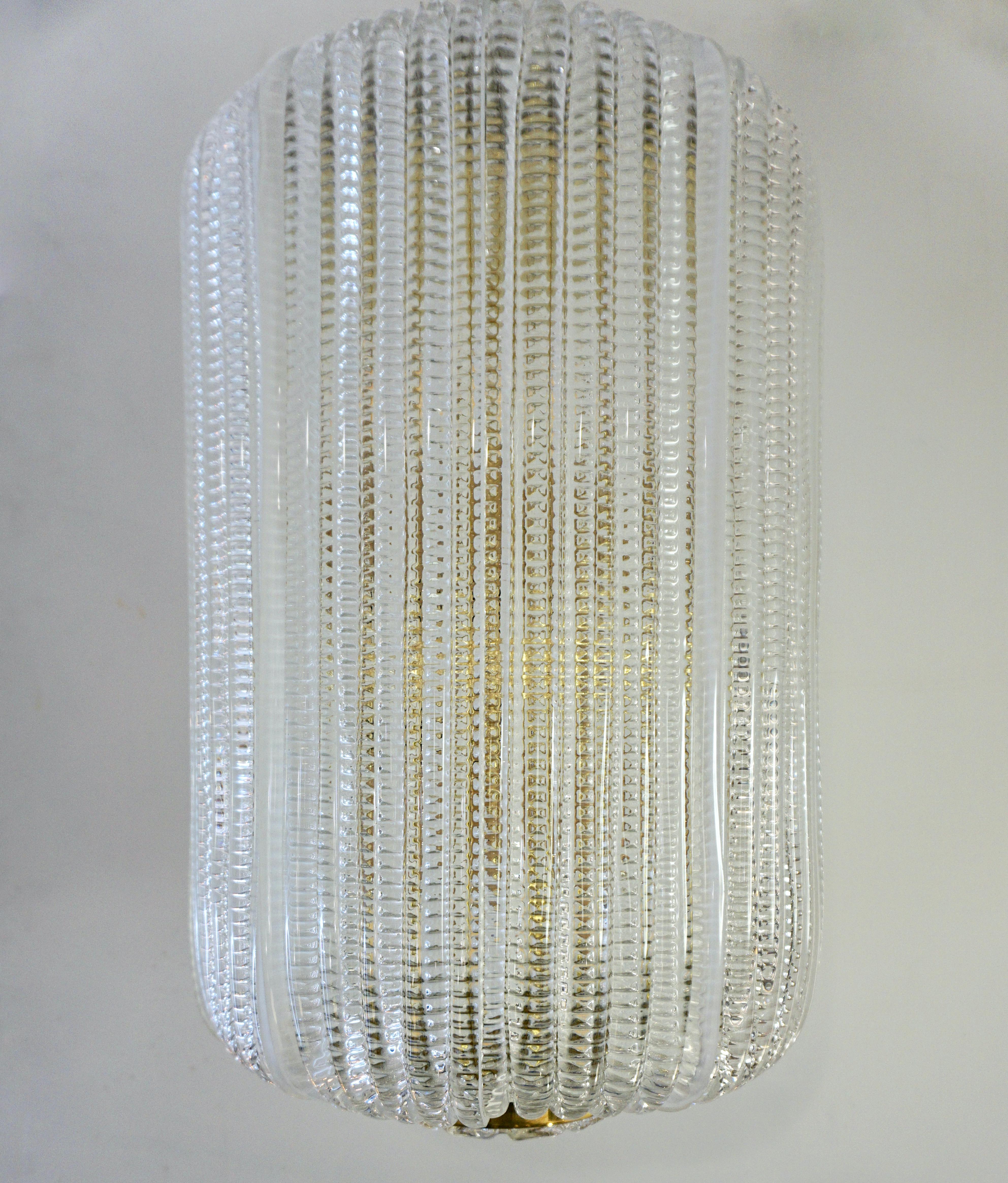 Contemporary Italian Design Crystal Murano Glass Brass Cylinder Lantern For Sale 3