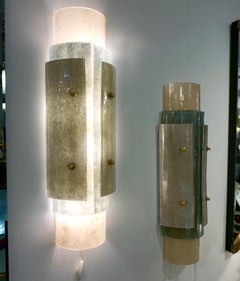 Contemporary Italian Wall Lights in Brass White Blue Gray Layered Murano Glass