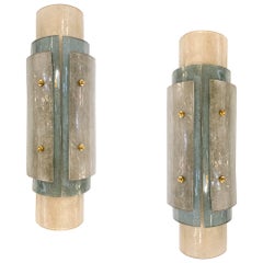 Applique italiane contemporanee in vetro di Murano stratificato in ottone bianco blu grigio