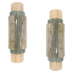 Contemporary Italian Wall Lights in Brass White Blue Gray Layered Murano Glass