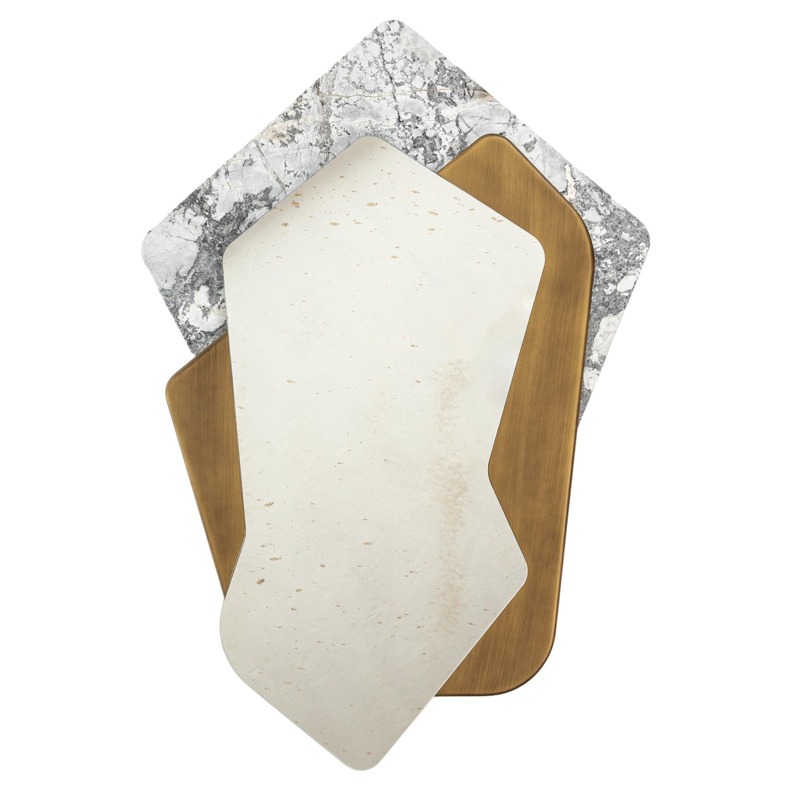 Contemporary Italian Wall Mirror CAM by Spinzi in Marble and Brass Tinted Wood For Sale