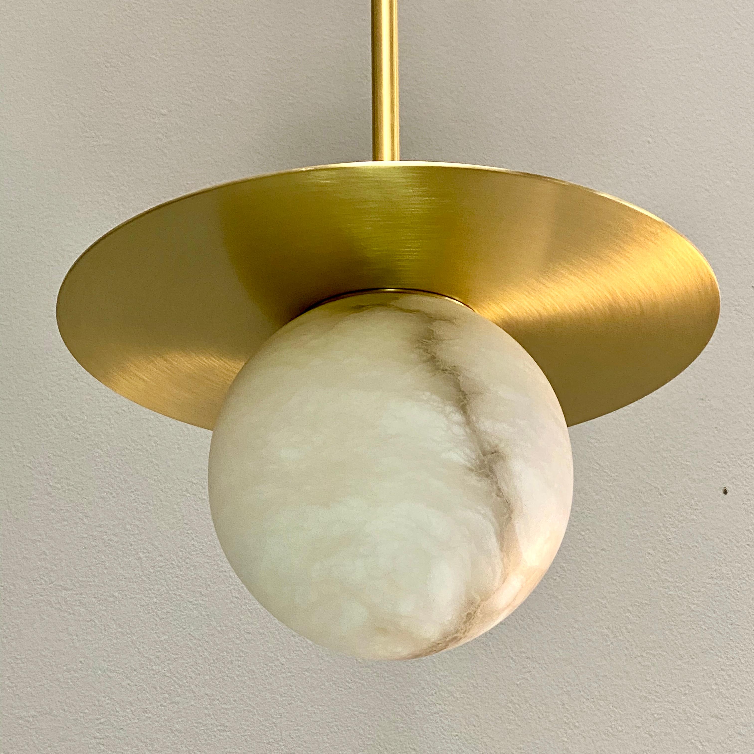 Contemporary Italian White Alabaster Moon Satin Brass Round Pendant by Matlight 4