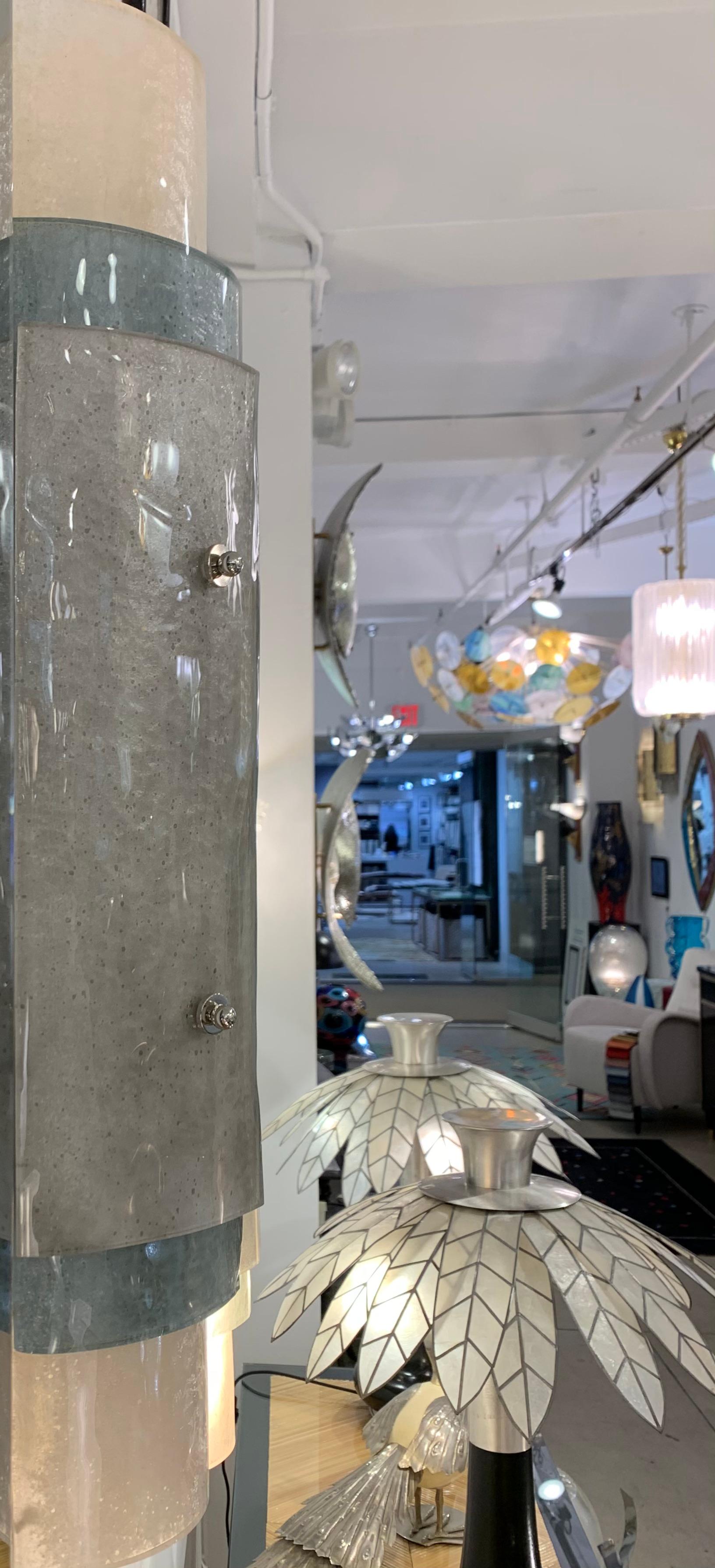 Appliques italiennes contemporaines en verre de Murano givré nickel blanc bleu gris en vente 3