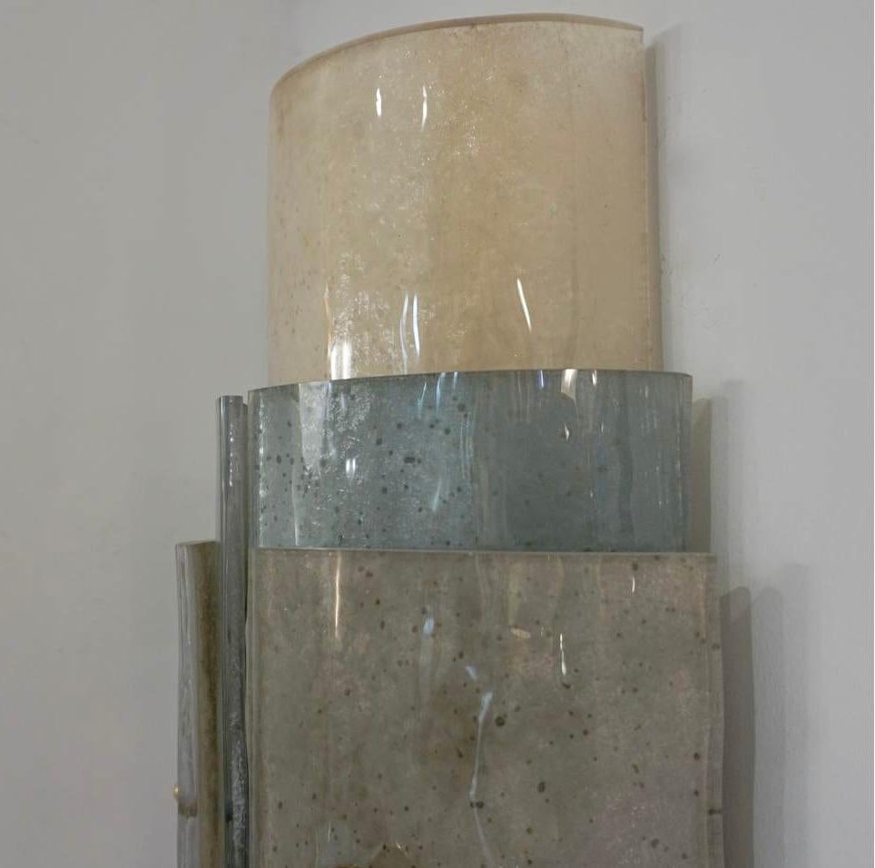 Appliques italiennes contemporaines en verre de Murano givré nickel blanc bleu gris en vente 1