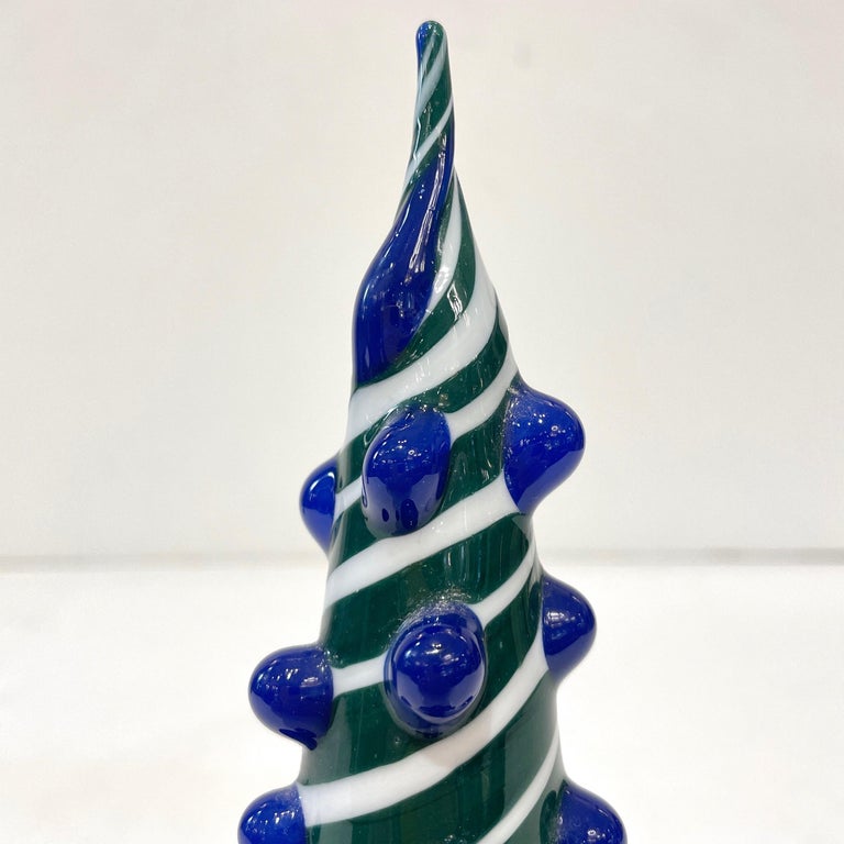 Contemporary Italian White Blue Green Murano Glass Christmas Tree Cone Sculpture at 1stDibs