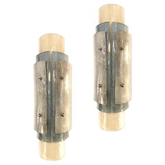 Contemporary Italian Nickel White Blue Grey Frosted Murano Glass Wall Lights