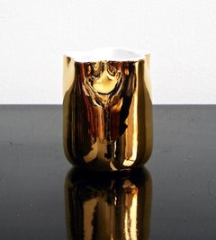 Contemporary Italian White Ceramic Tumbler mit Goldverzierung